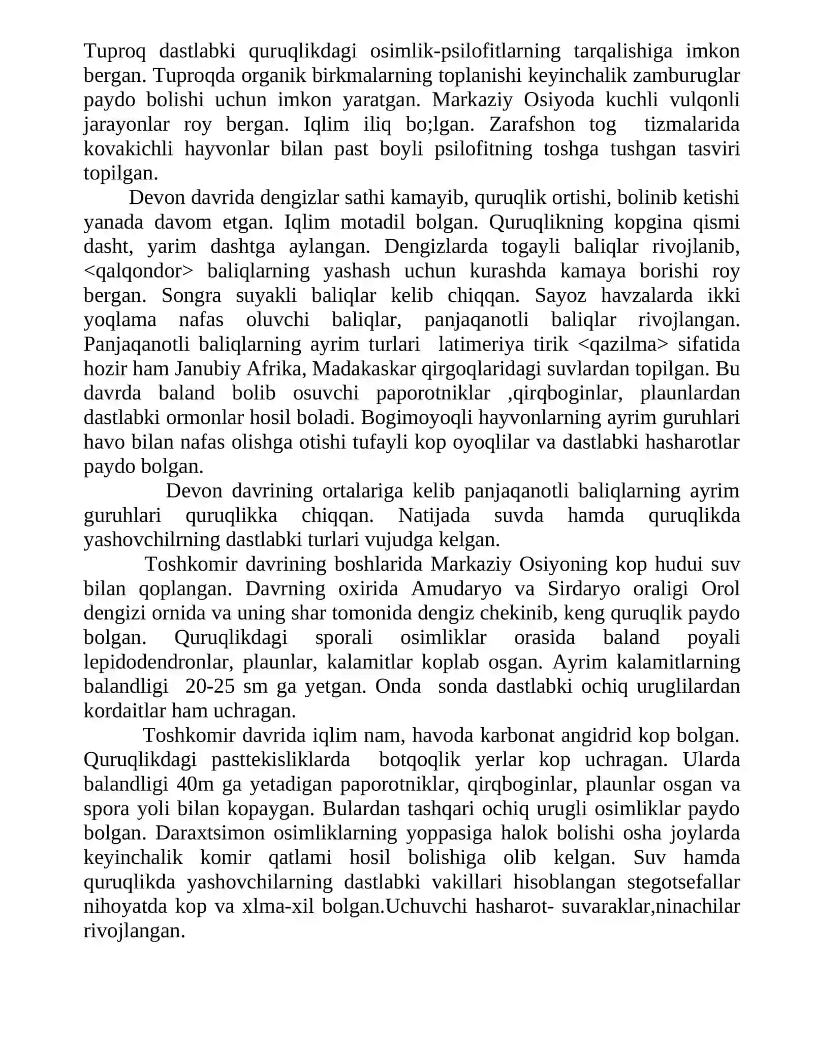 ARXEY, PROTEROZOY, PALEOZOY, MEZOZOY, KAYNOZOY ERALARI VA ULARDAGI KECHGAN BIOLOGIK JARAYONLAR 4