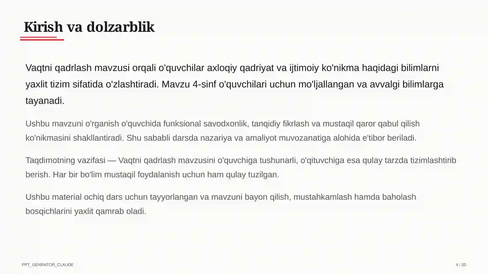 Vaqtni qadrlash (4-sinf) 4