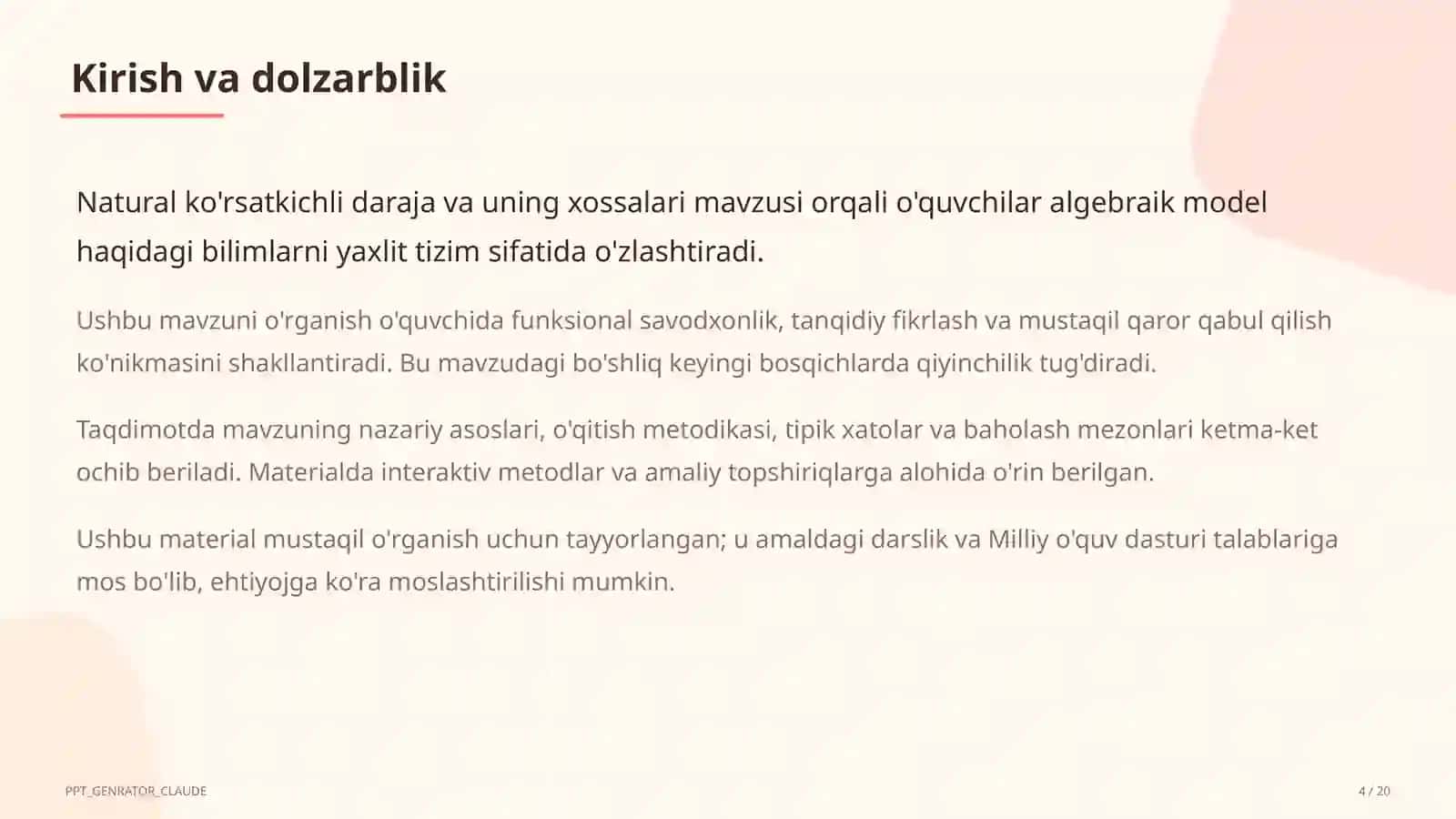 Natural ko'rsatkichli daraja va uning xossalari (7-sinf) 4