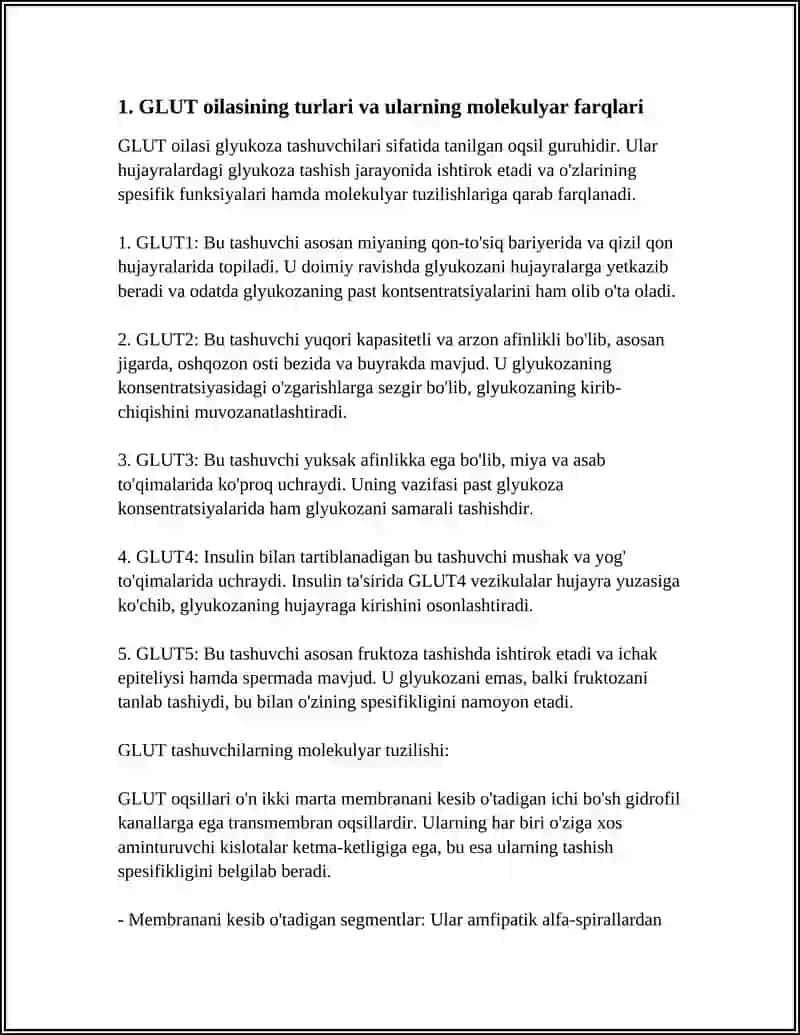 GLYUKOZA TASHUVCHILARINING SPETSIFIKLIGI, KLINIK AHAMIYATI 4