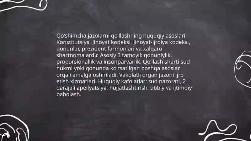 Qoʻshimcha jazolarni ijro etish tartibi va shartlari jinoyat ijroiya huquqidan 4