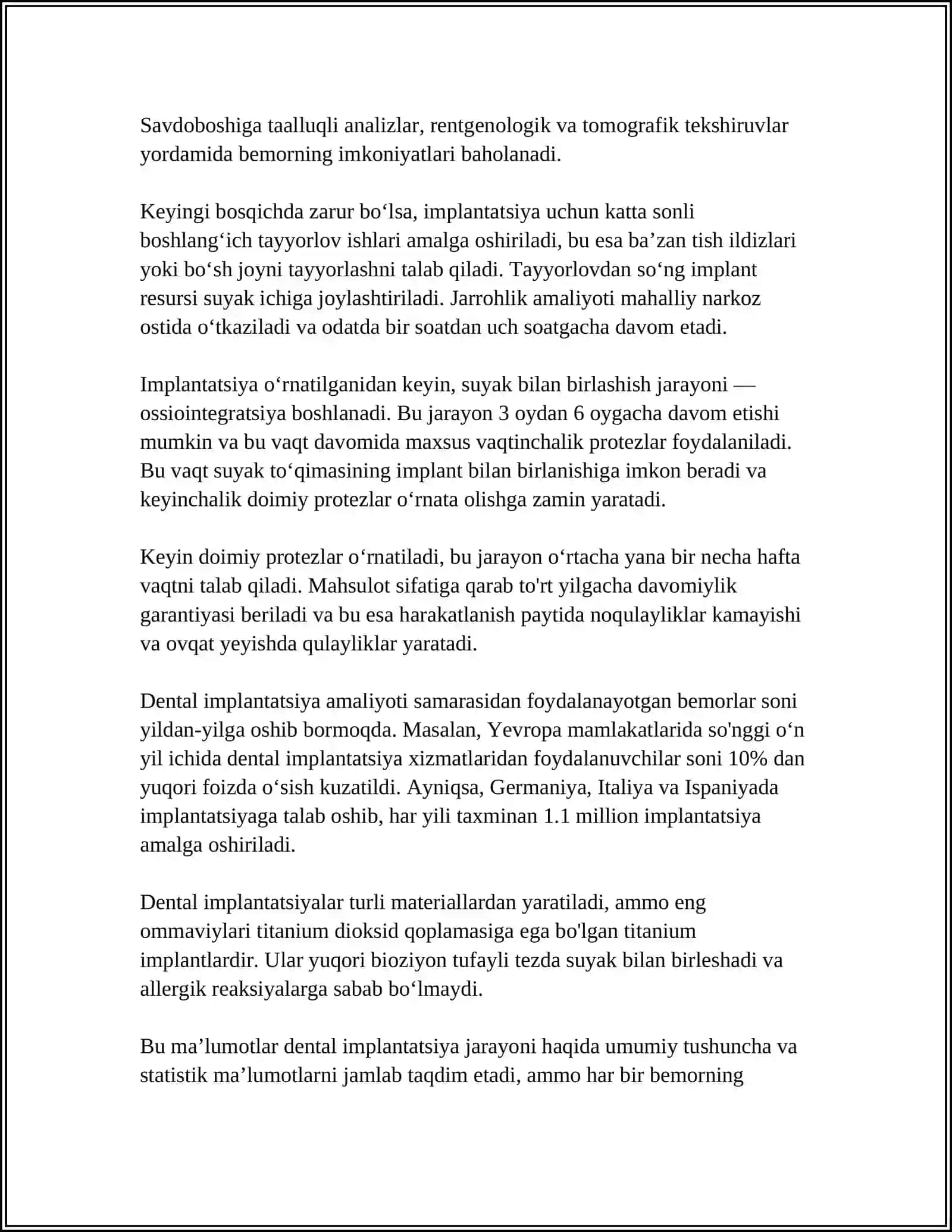 PASTKI JAGʻDA DENTAL IMPLANTATSIYASI UCHUN BEMORLARNI TAYYORLASH VA IMPLANTATSIYA OPERATSIYASI OʻTKAZISHNI OʻZIGA XOS XUSUSIYATLAR 4