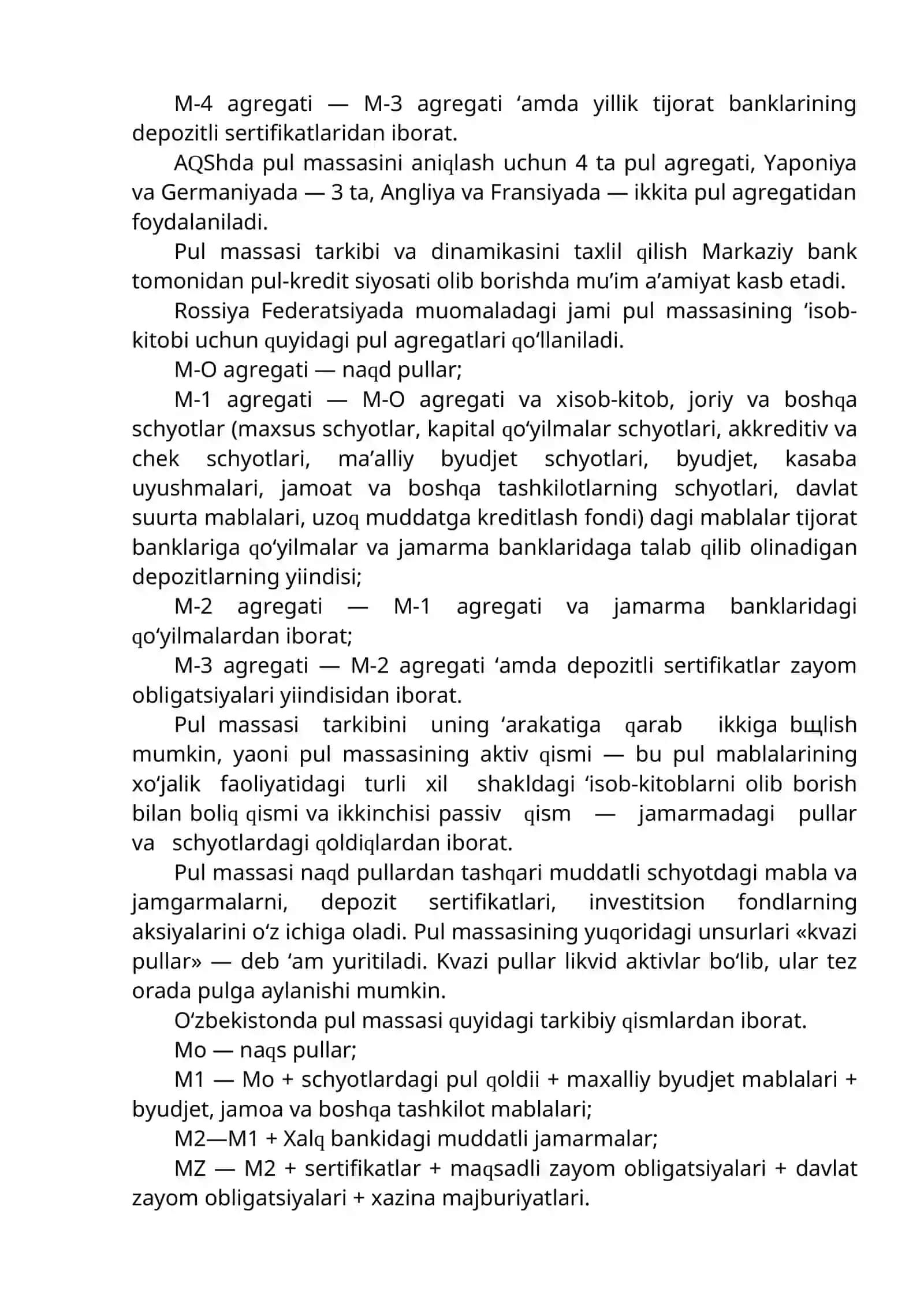 PUL MUOMALASI QONUNI. PUL MASSASI VA PULNING AYLANISH TEZLIGI 4