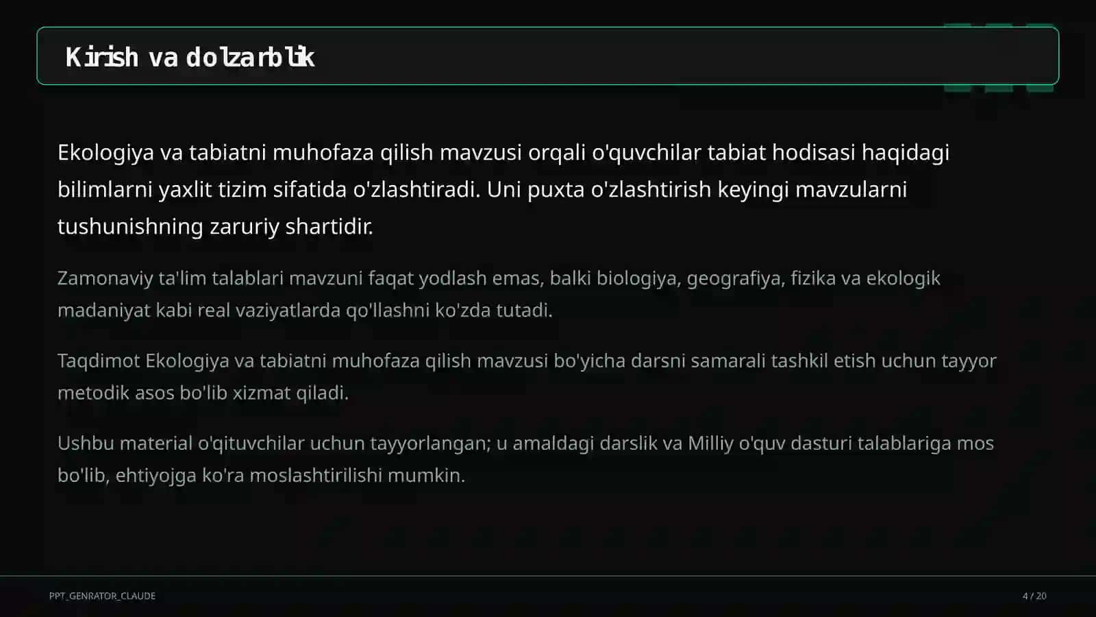 Ekologiya va tabiatni muhofaza qilish (4-sinf) 4