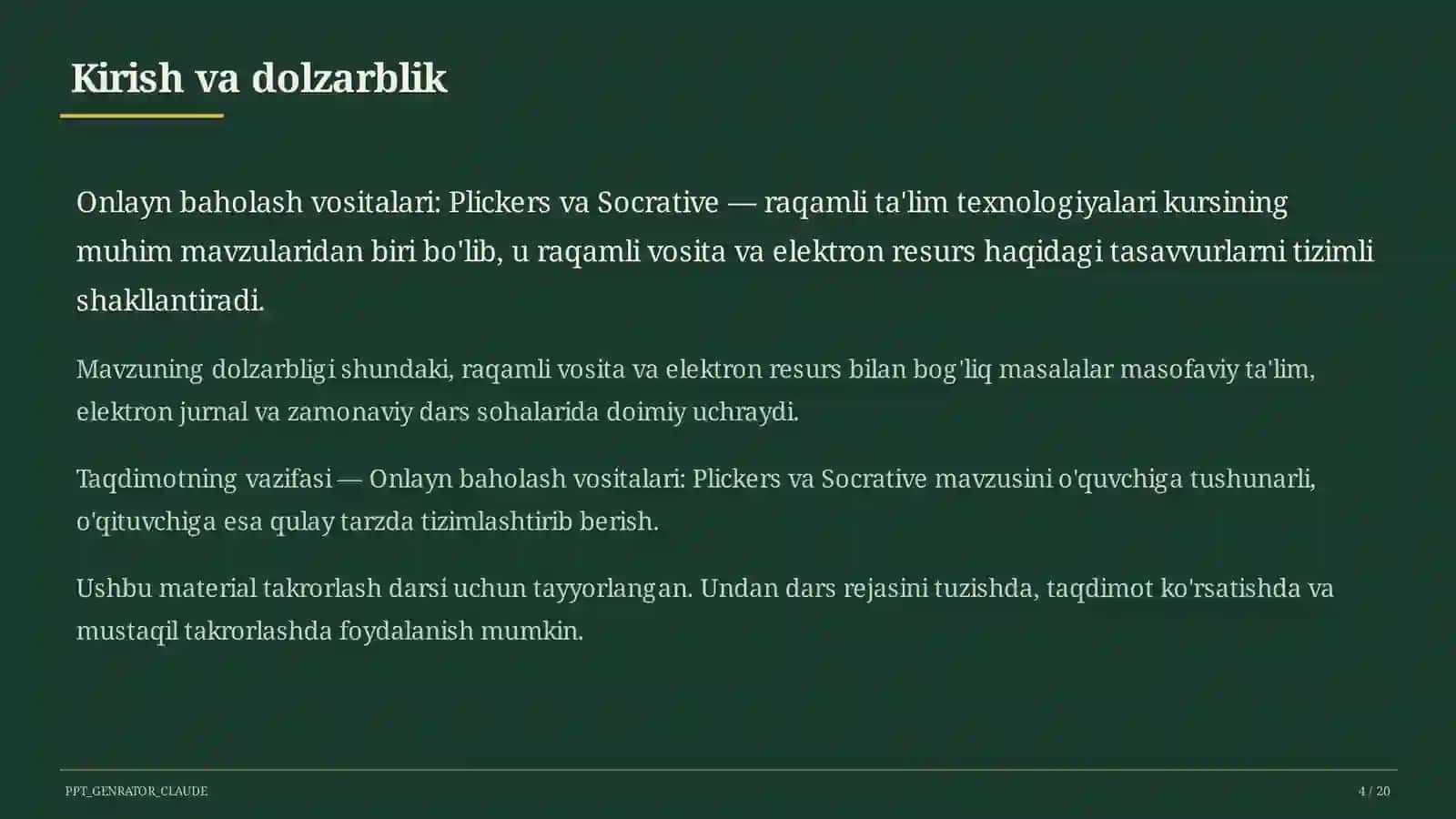 Onlayn baholash vositalari: Plickers va Socrative 4