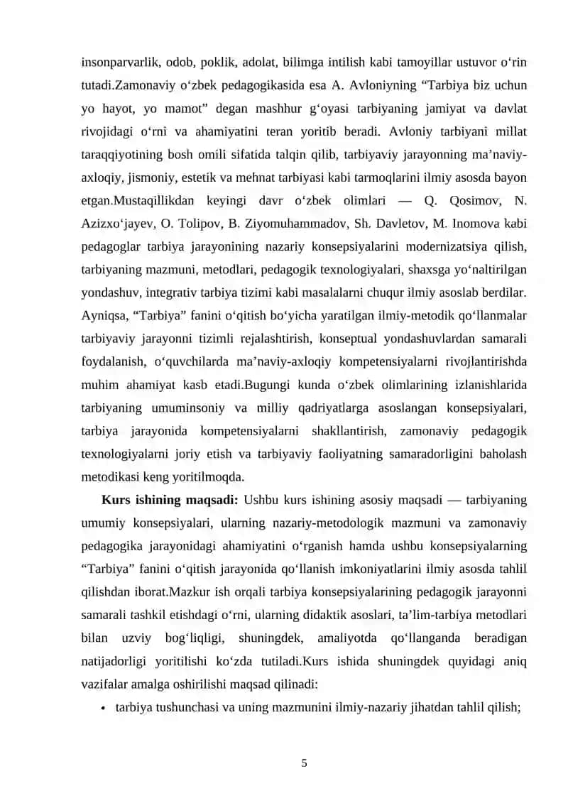 Tarbiyaning umumiy konsepsiyalari va ularning Tarbiya fanini o'qitishdagi ahamiyati 4