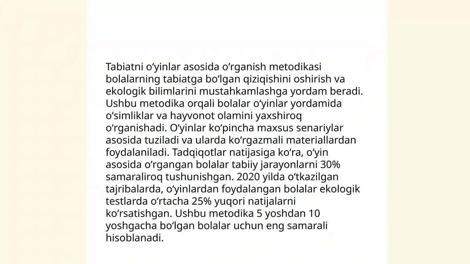 O'yinlar asosida bolalarni tabiat bilan tanishtirish texnologiyasi 4
