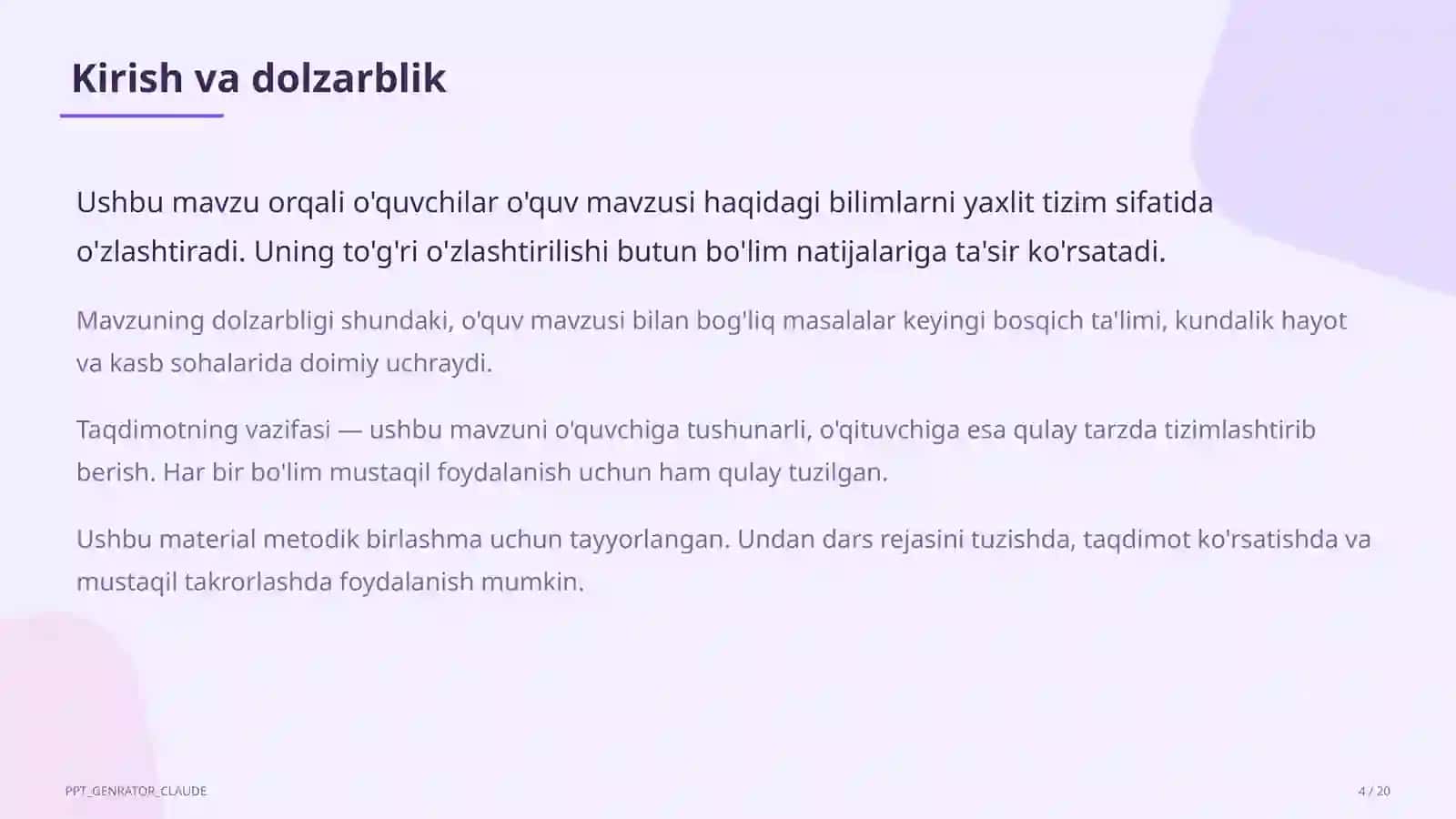 "Yil o'qituvchisi" va "Kasbiy mahorat yetakchisi" tanlovlariga tayyorgarlik: portfolio va ochiq dars 4