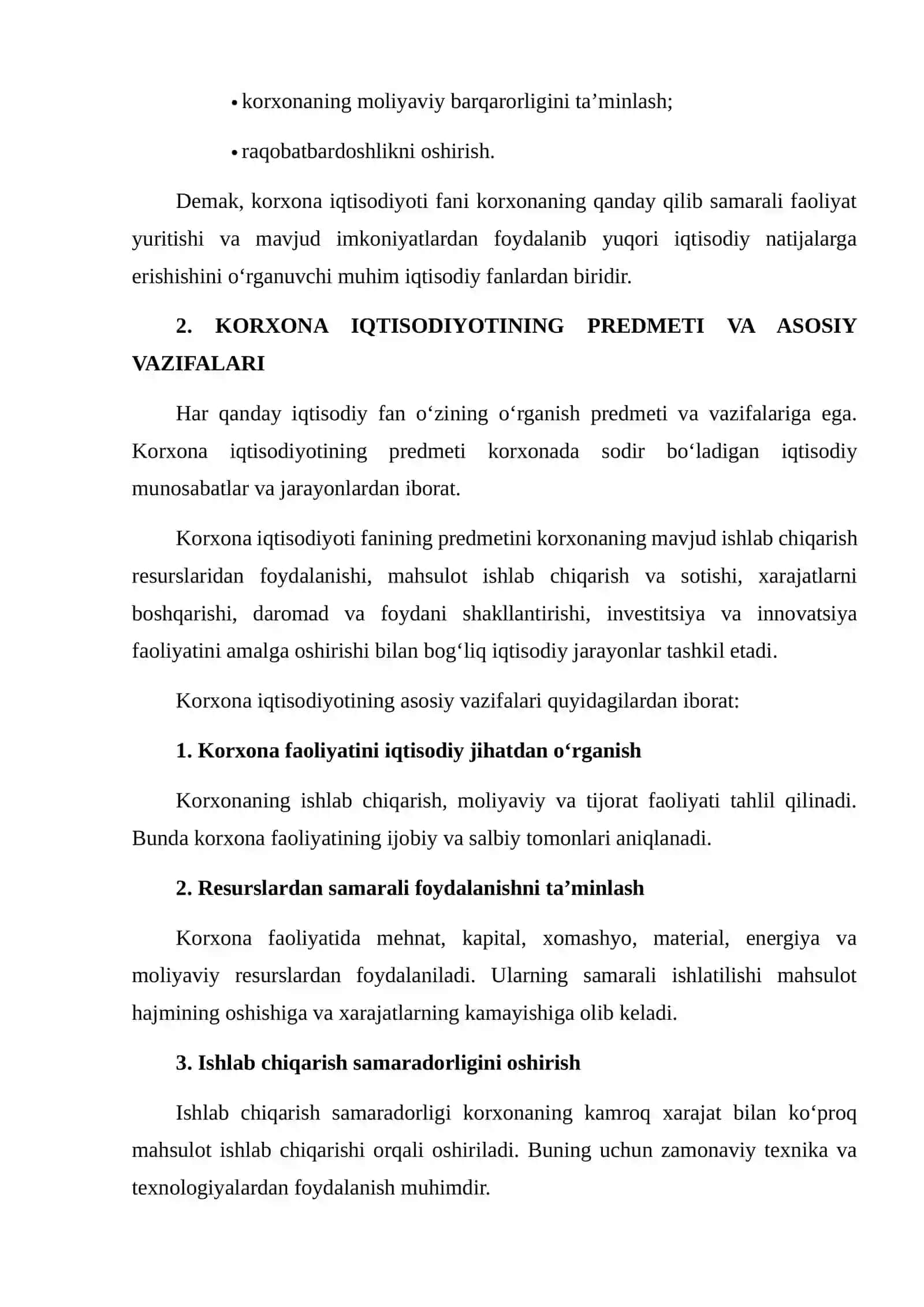 Korxona iqtisodiyoti fanining mazmuni va mohiyati 4
