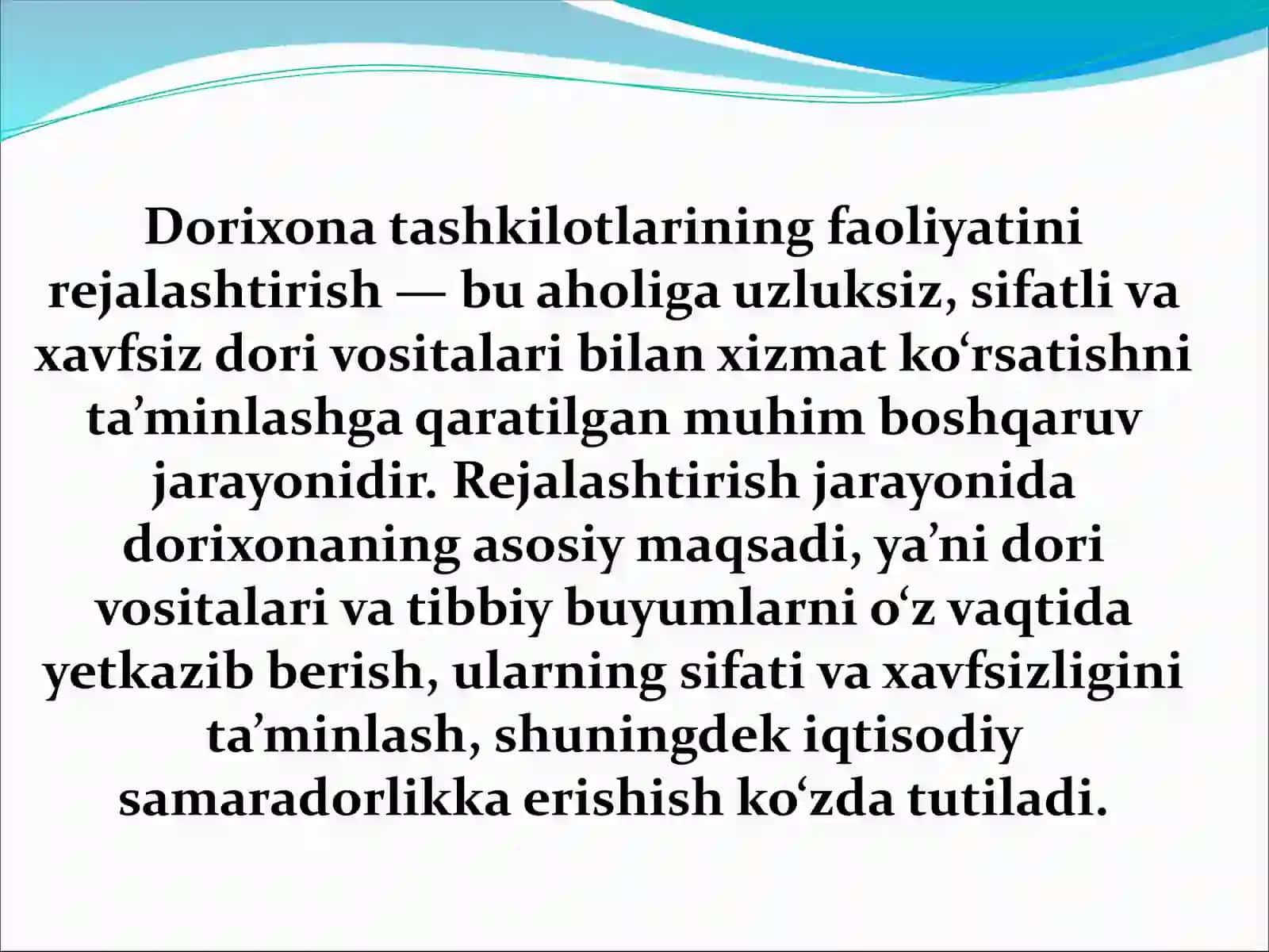 Mavzu: Dorixona tashkilotlarning faolyatini rejalashtirish 4
