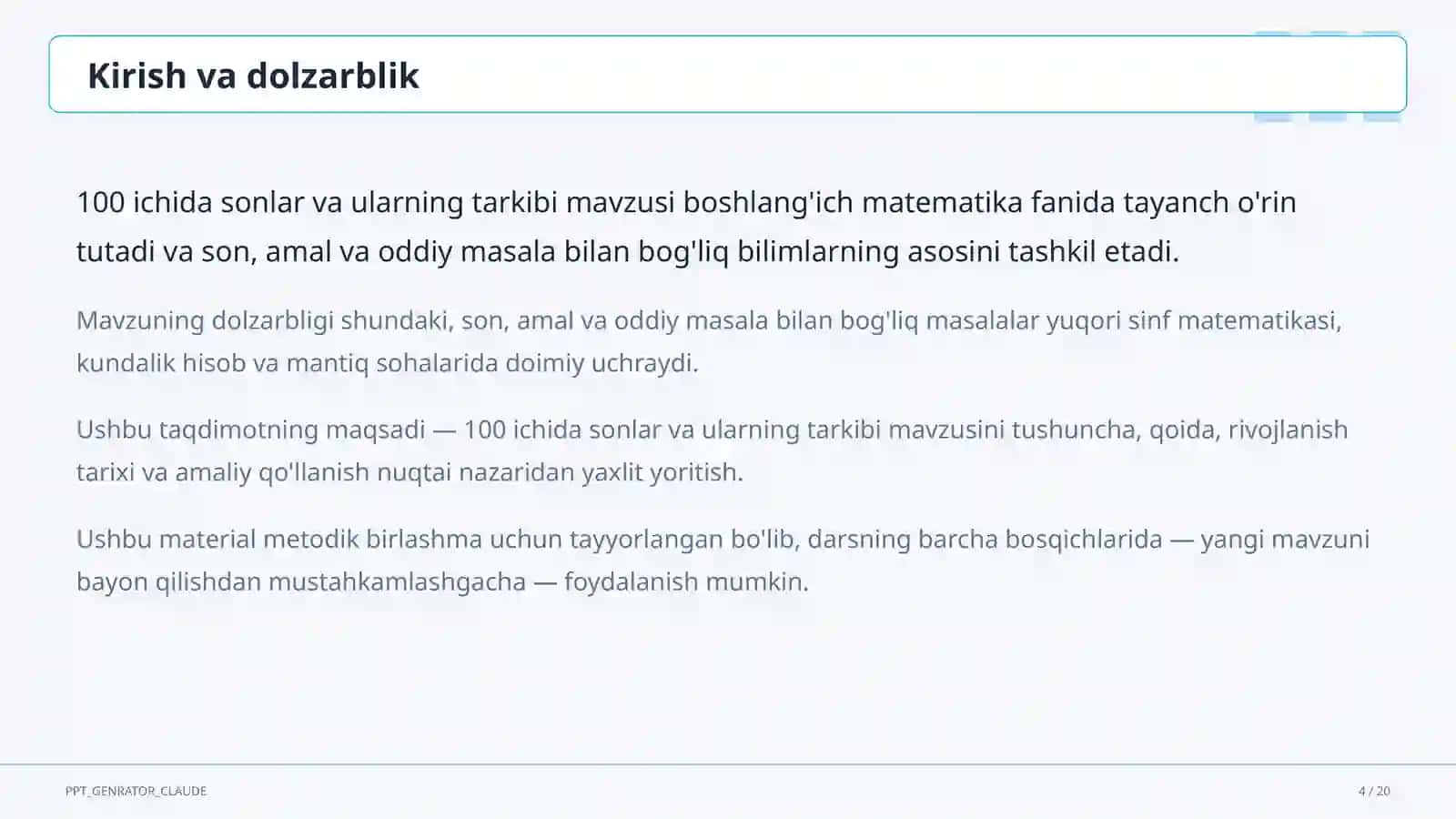 Matematika (1–4) — metodik birlashma uchun 4