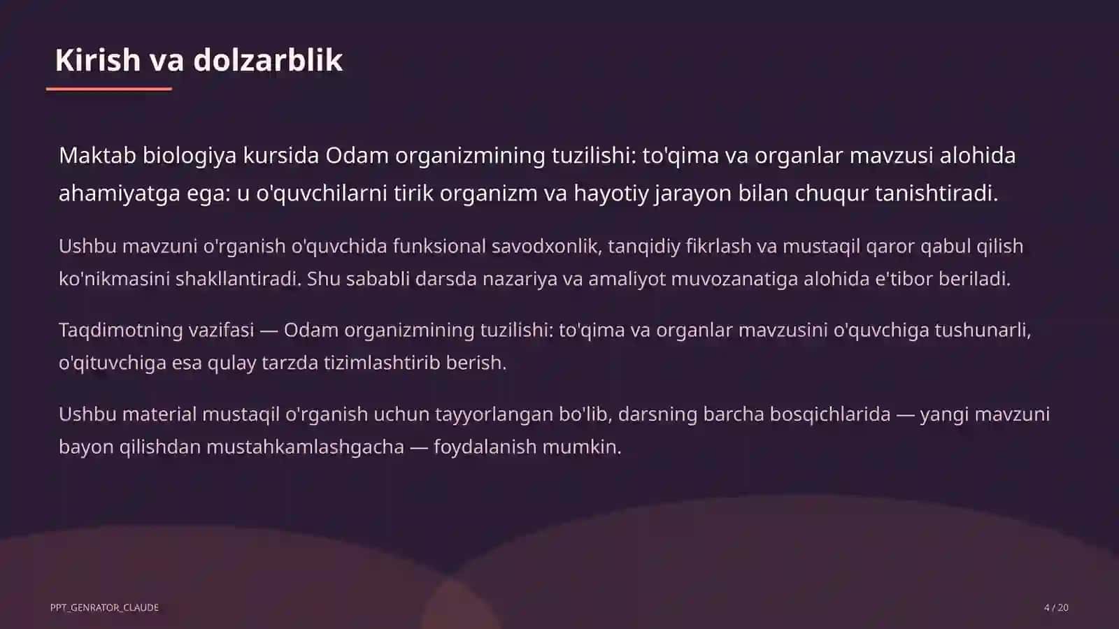 Odam organizmining tuzilishi: to'qima va organlar (8-sinf) 4