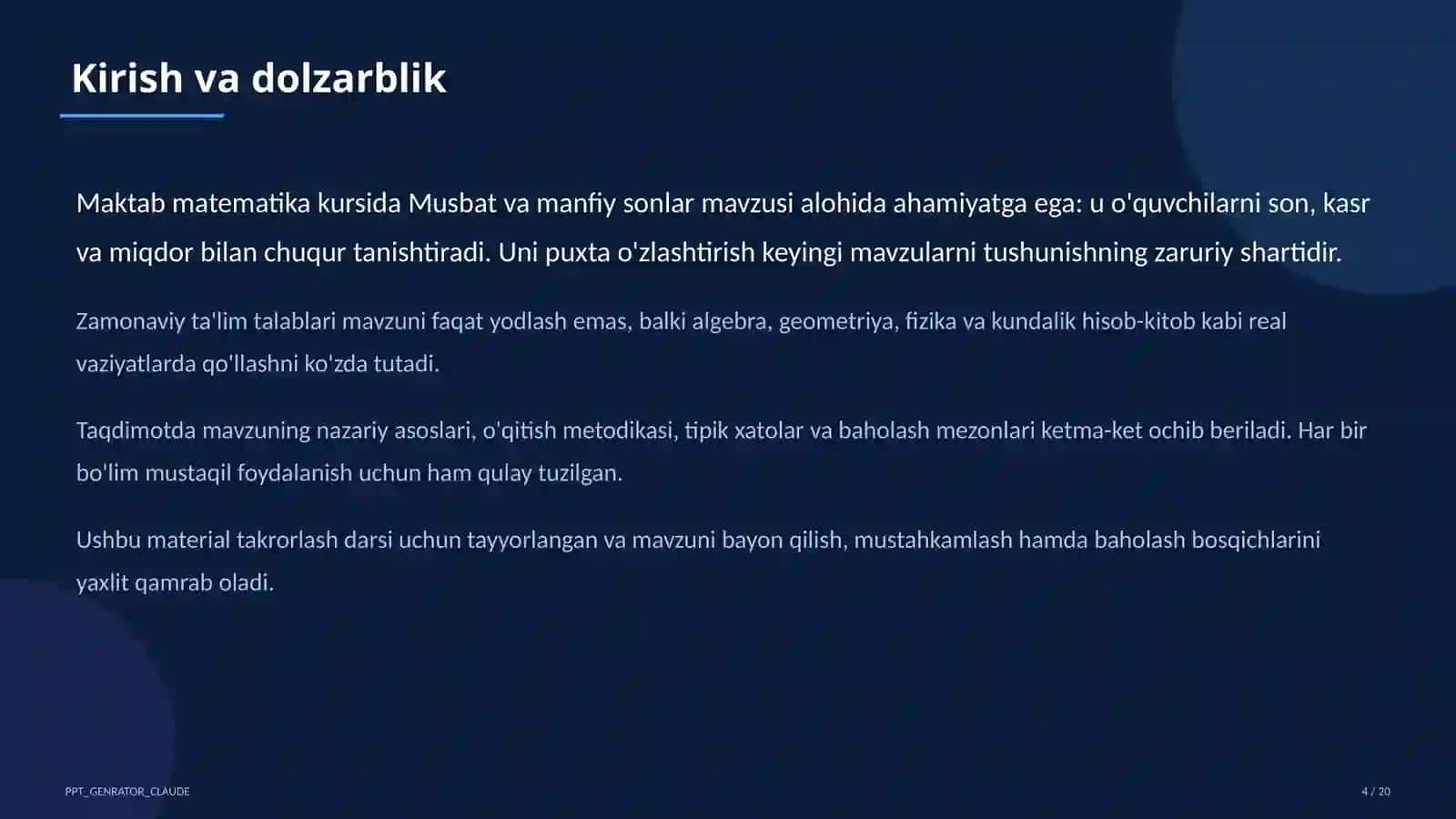 Musbat va manfiy sonlar (6-sinf) Matematika (5-6) 4