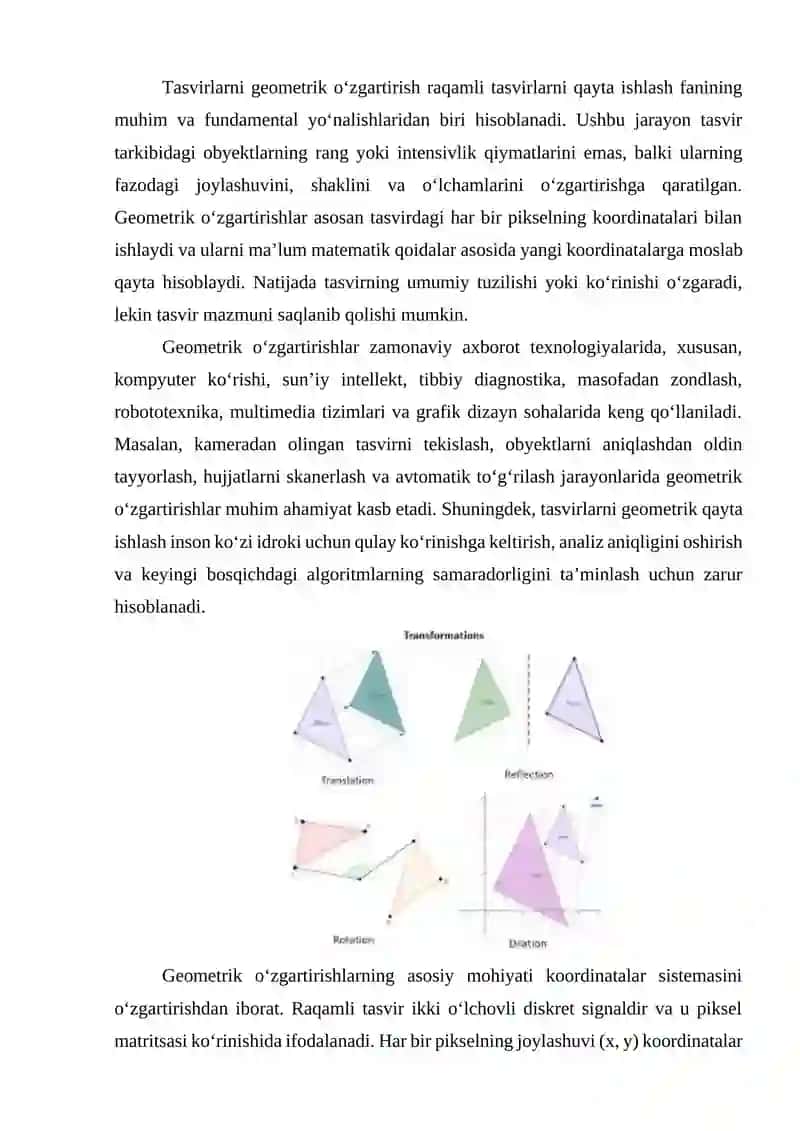 TASVIRLARNI GEOMETRIK O‘ZGARTIRISH USULLARI VA ALGORITMLARINI TAHLIL QILISH 4