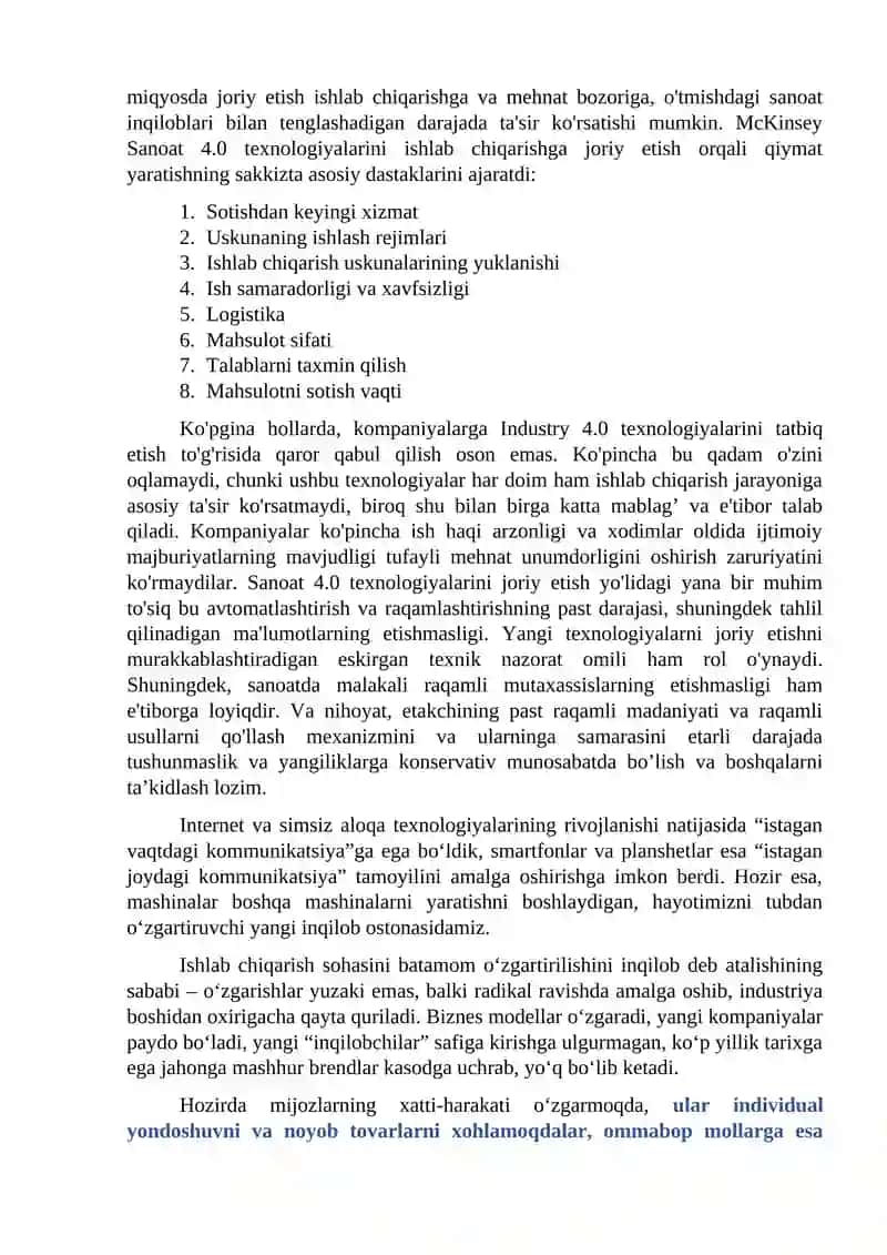 IQTISODIYOT TARMOQLARINING RAQAMLI TRANSFORMATSIYASI: SANOAT 4