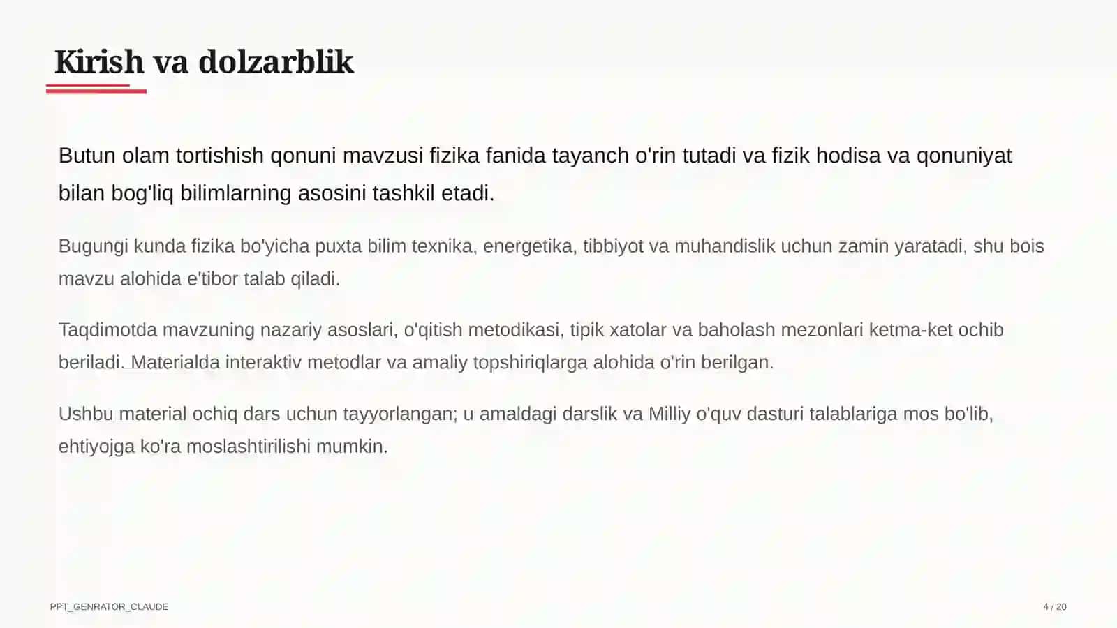 Butun olam tortishish qonuni (9-sinf) 4
