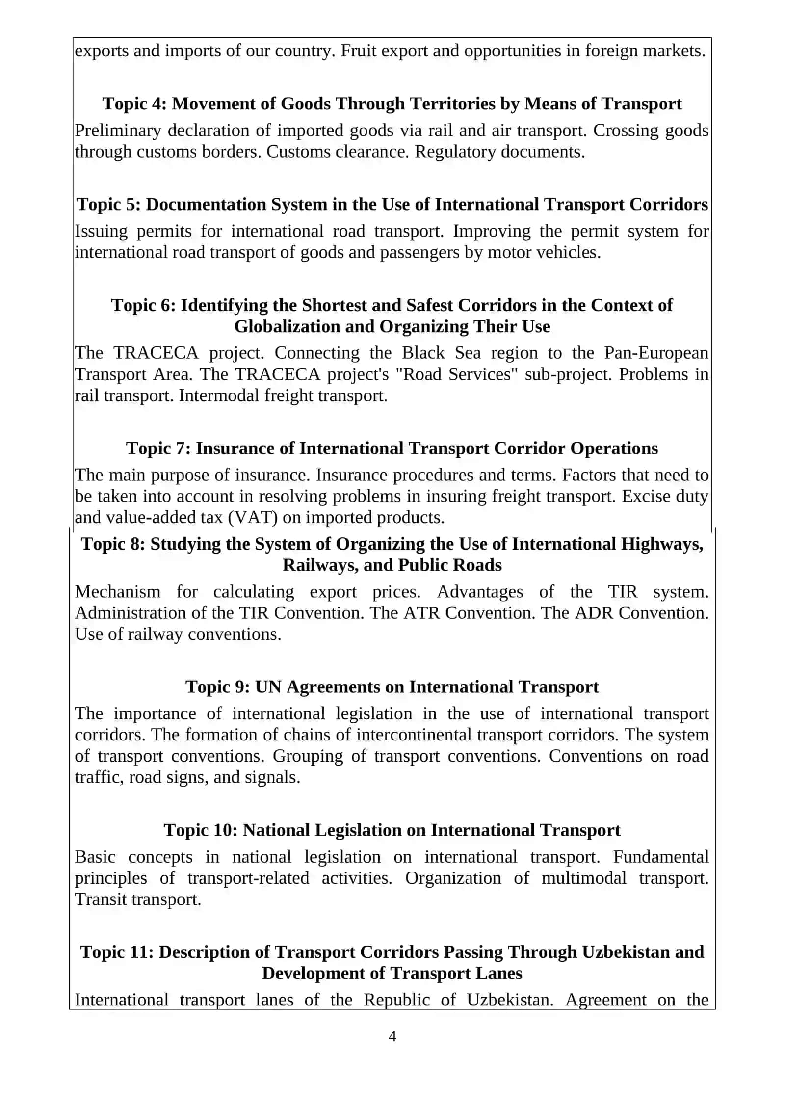International Transport Corridors Course 4