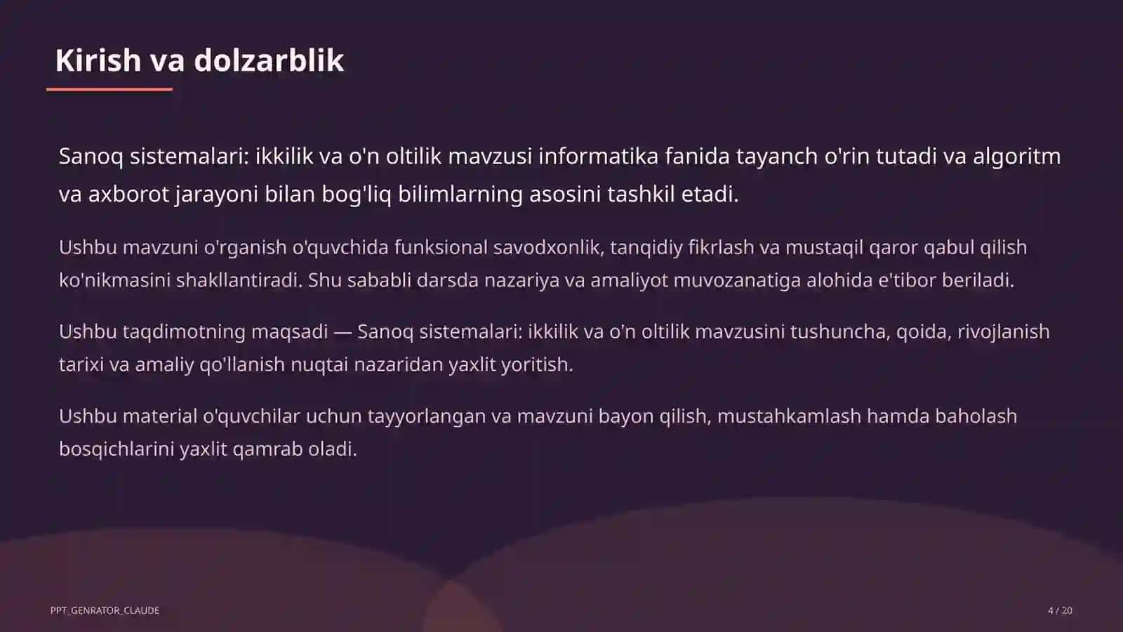Sanoq sistemalari: ikkilik va o'n oltilik (7-sinf) 4