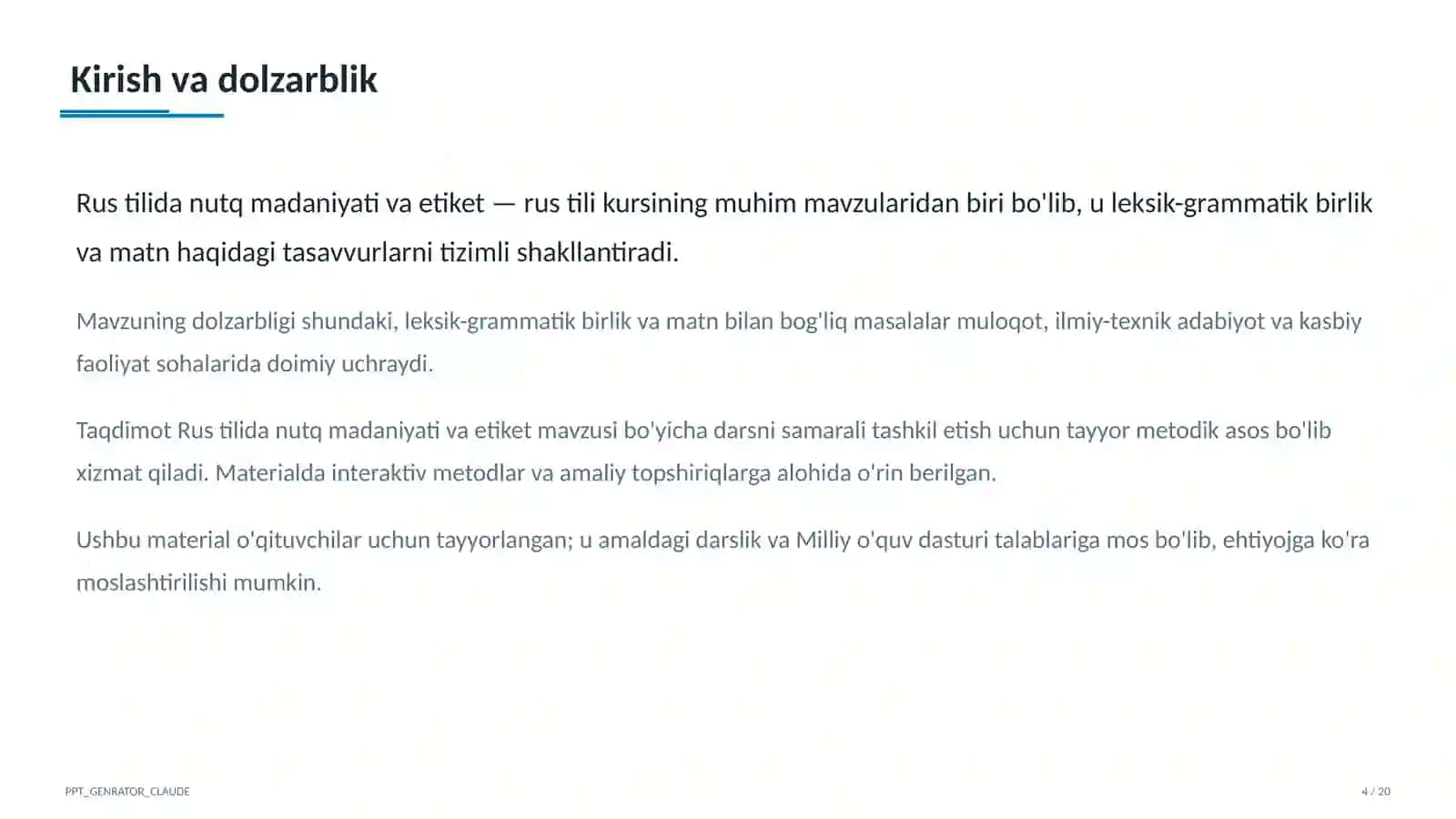 Rus tilida nutq madaniyati va etiket (11-sinf) 4