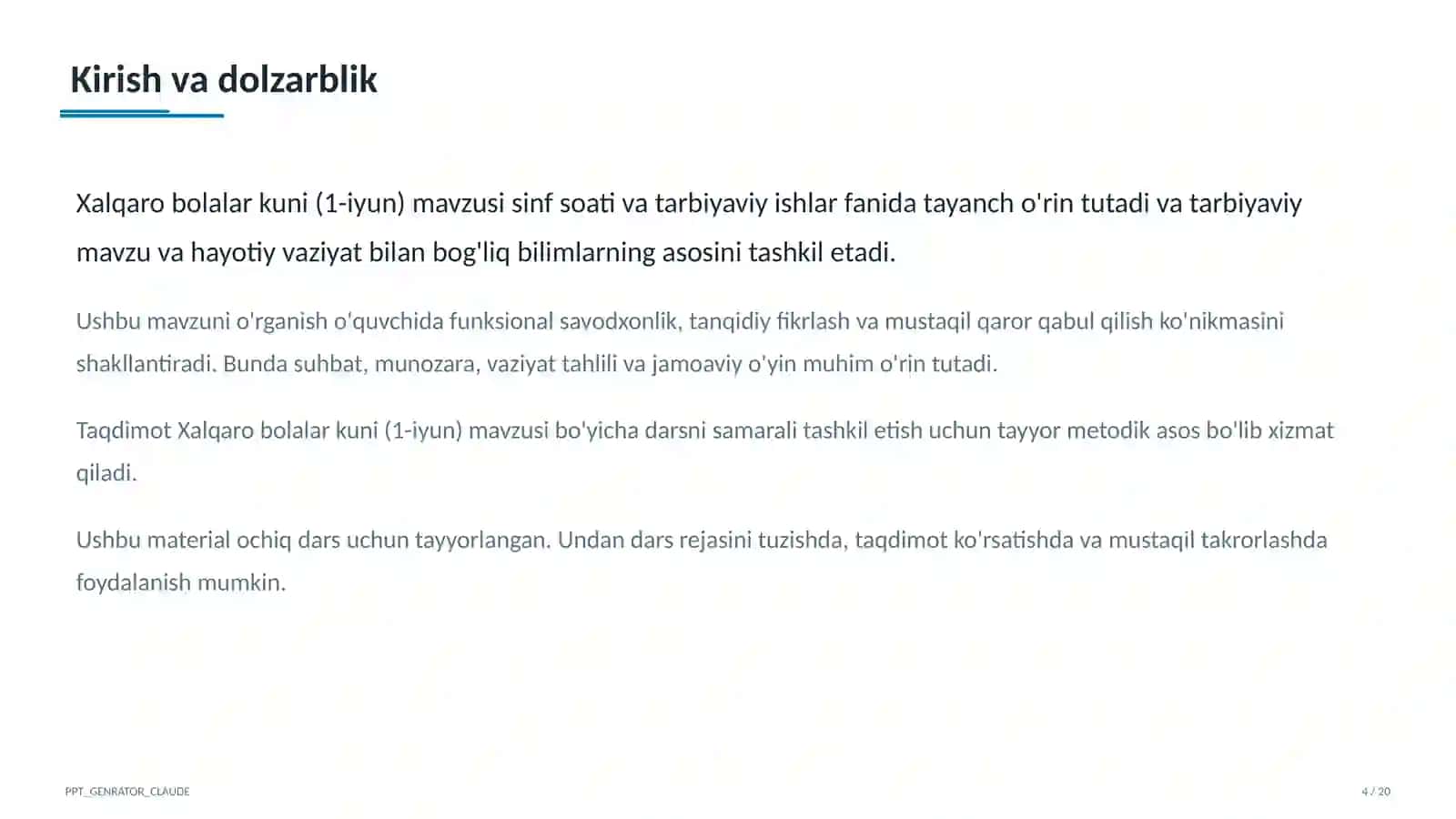 Sinf soati va tarbiyaviy tadbirlar 4