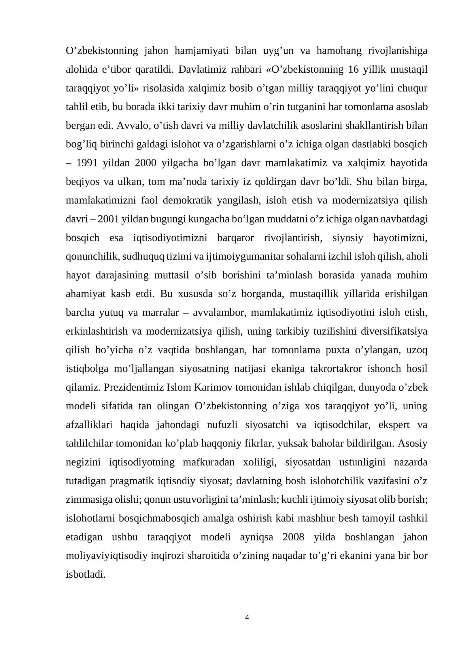 Mustaqillik yillarida O’zbekistonimiz bosib o’tgan taraqqiyot yo’li 4
