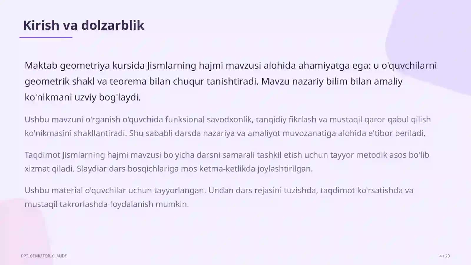 Jismlarning hajmi (11-sinf) 4