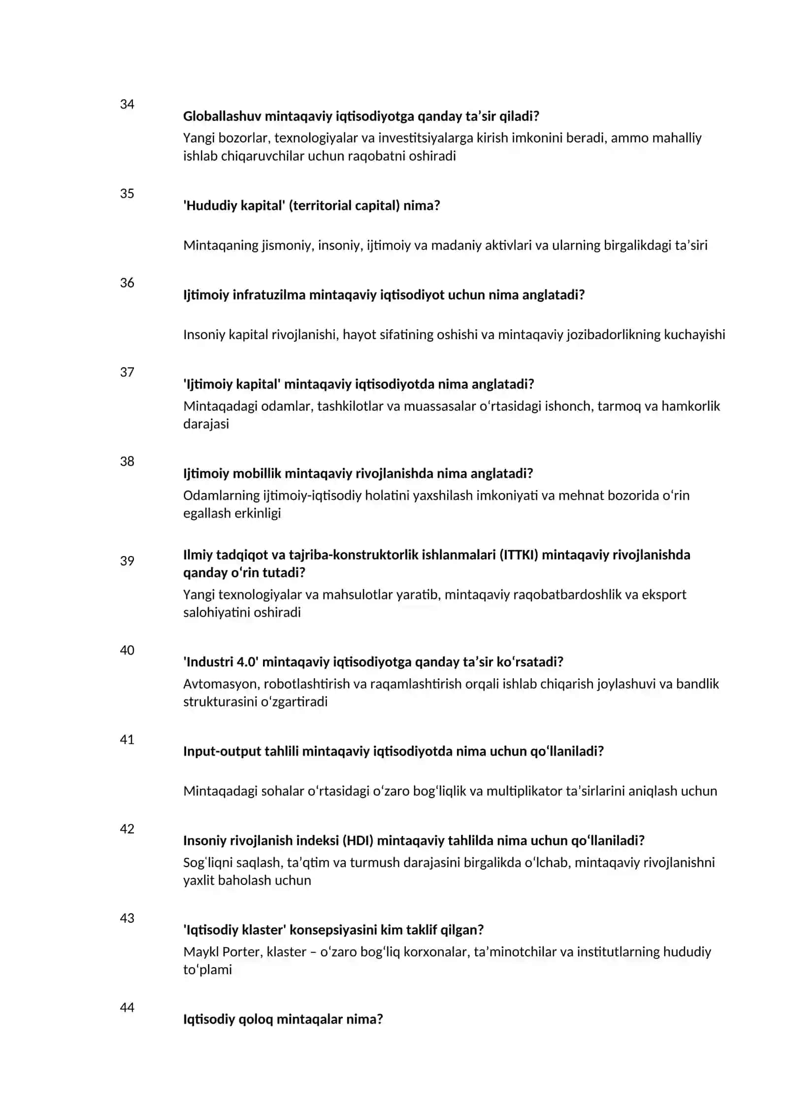 Mintaqaviy iqtisodiyot fanidan 248 ta savol-javoblar to‘plami 4