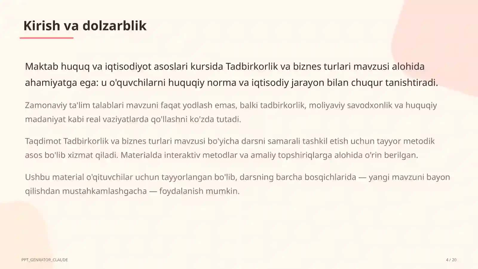 Tadbirkorlik va biznes turlari (10-sinf) 4