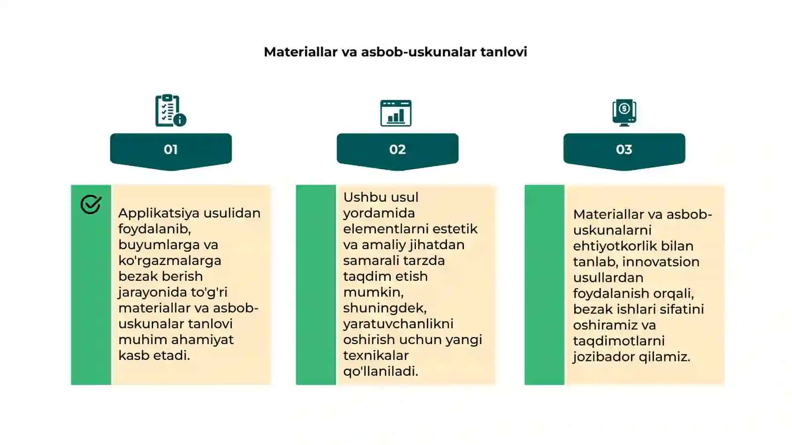 Applikatsiya usulidan foydalanib buyumlarga va ko'rgazmalarga bezak berish 4