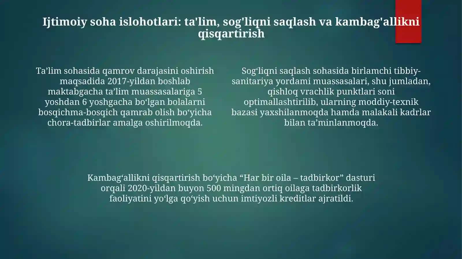 YАNGI OʻZBЕKISTONDА PREZIDENT SH.M.MIRZIYOYEV RAHBARLIGIDA ISLOHOTLАR 4