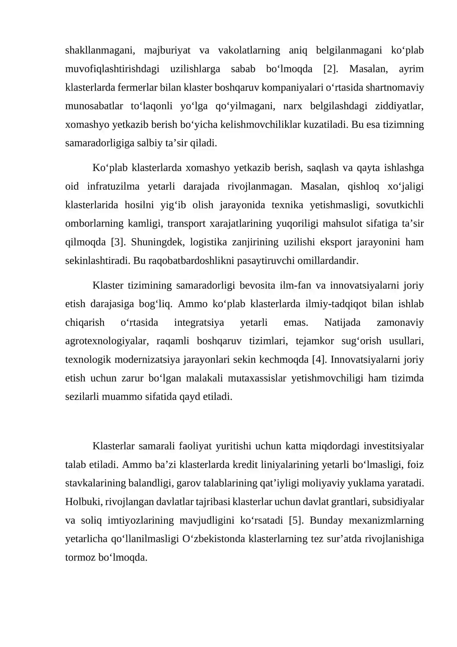 Oʻzbekiston Respublikasida klaster sohasidagi muamolar va ularga yechimlar 4