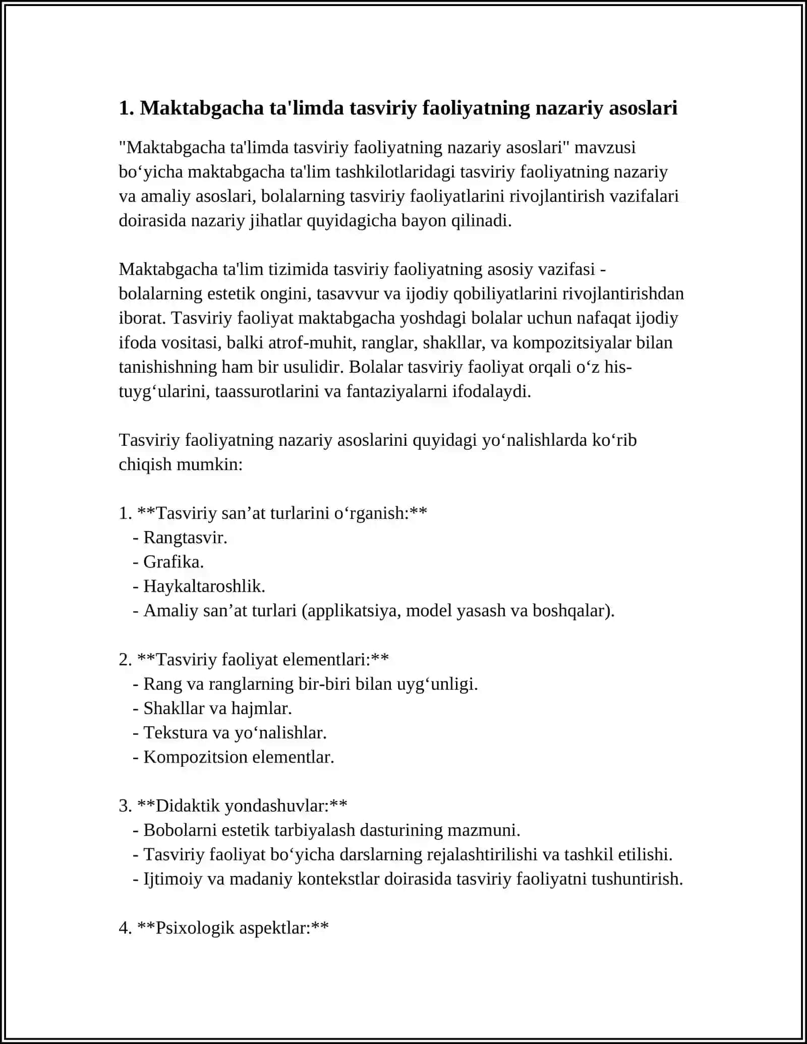 Maktabgacha TAʼLIM TASHKILOTLARIDAGI TASVIRIY FAOLIYATNING NAZARIY VA AMALIY ASOSLARI 4