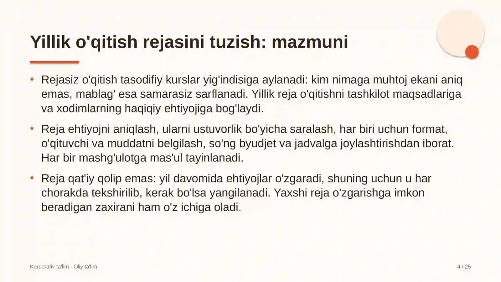 yetkazib berish xizmatlarida yillik o'qitish rejasini tuzish 2046 4
