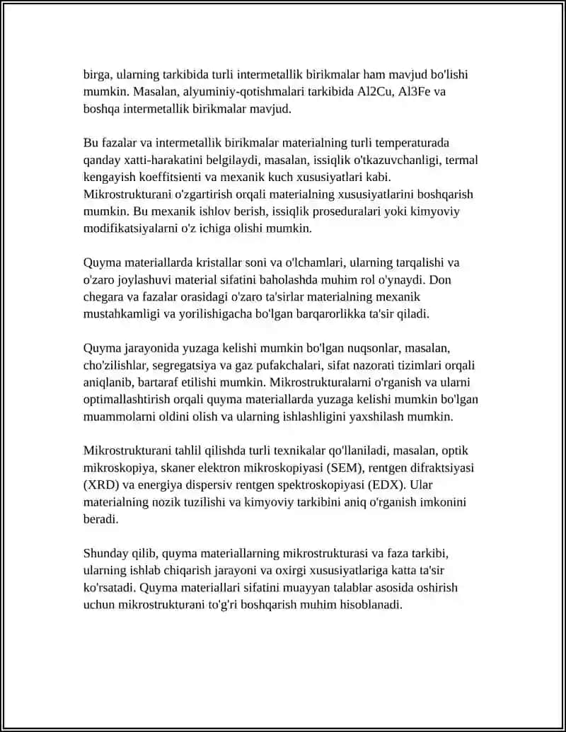 Quyma Materiallarning Mikrostrukturasi va Faza Tarkibi 4