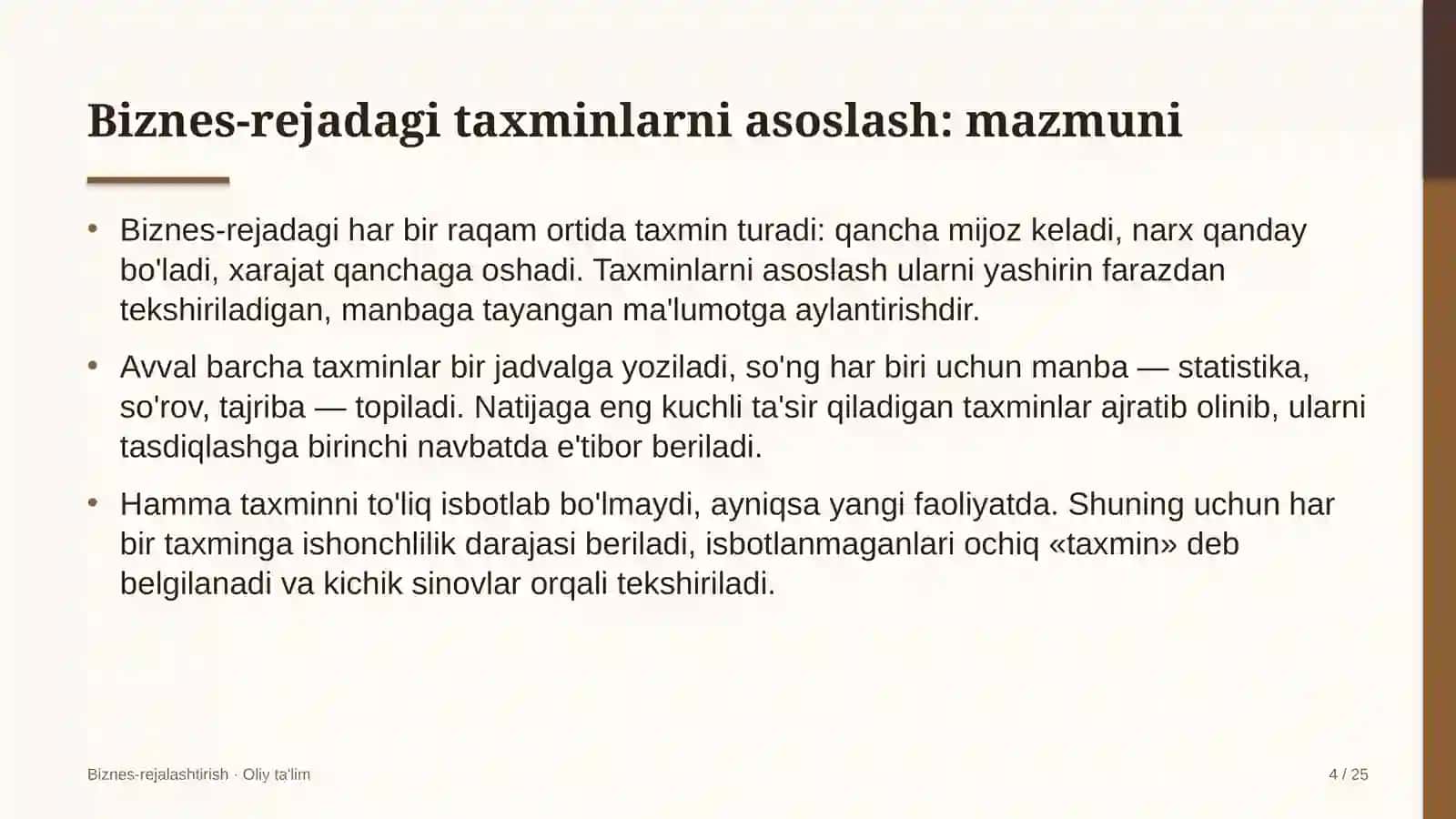 Burg'ulash korxonalarida biznes-rejadagi taxminlarni asoslash 4