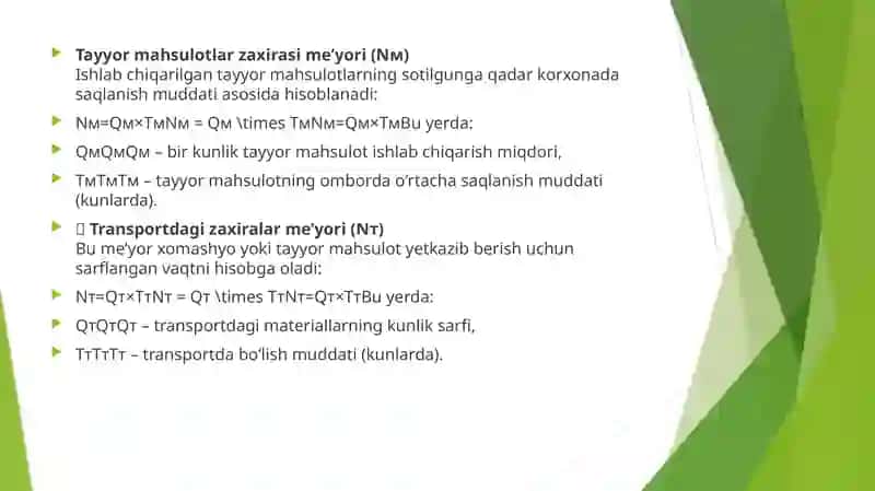 Korxonaning aylanma mablag'larini me'yorlash ko'rsatkichlarini hisoblash 4