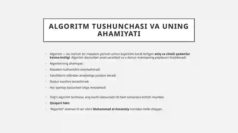 Algoritm tushunchasi va uning ahamiyati 4