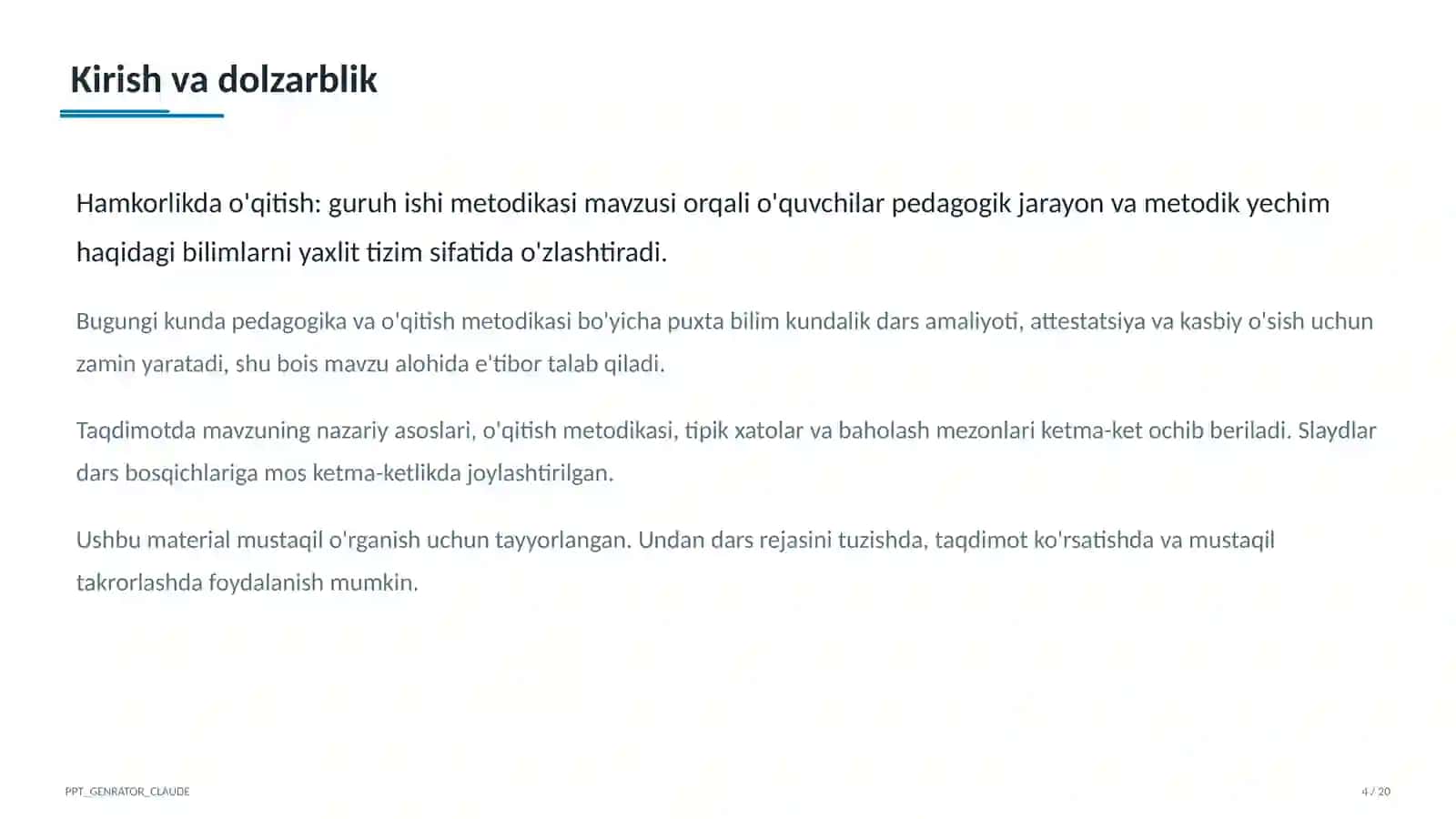 Hamkorlikda o'qitish: guruh ishi metodikasi 4