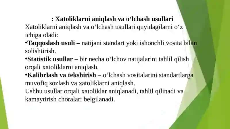 O'lchash xatoliklari turi va kamaytirish usullari 4
