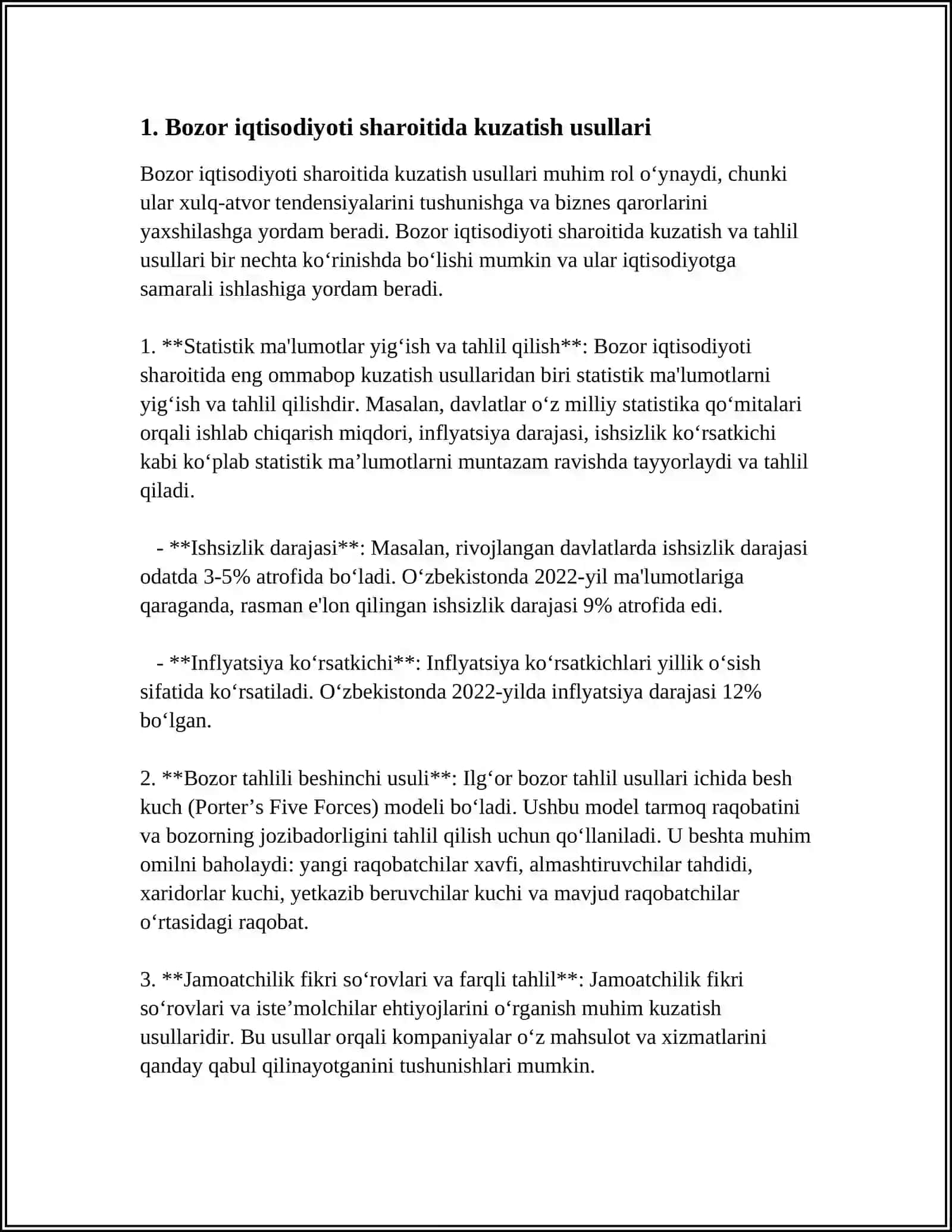BOZOR IQTISODIYOTI SHAROITIDA NAMUNAVIY KUZATISHDAN FOYDALANISH ZARURATI 4