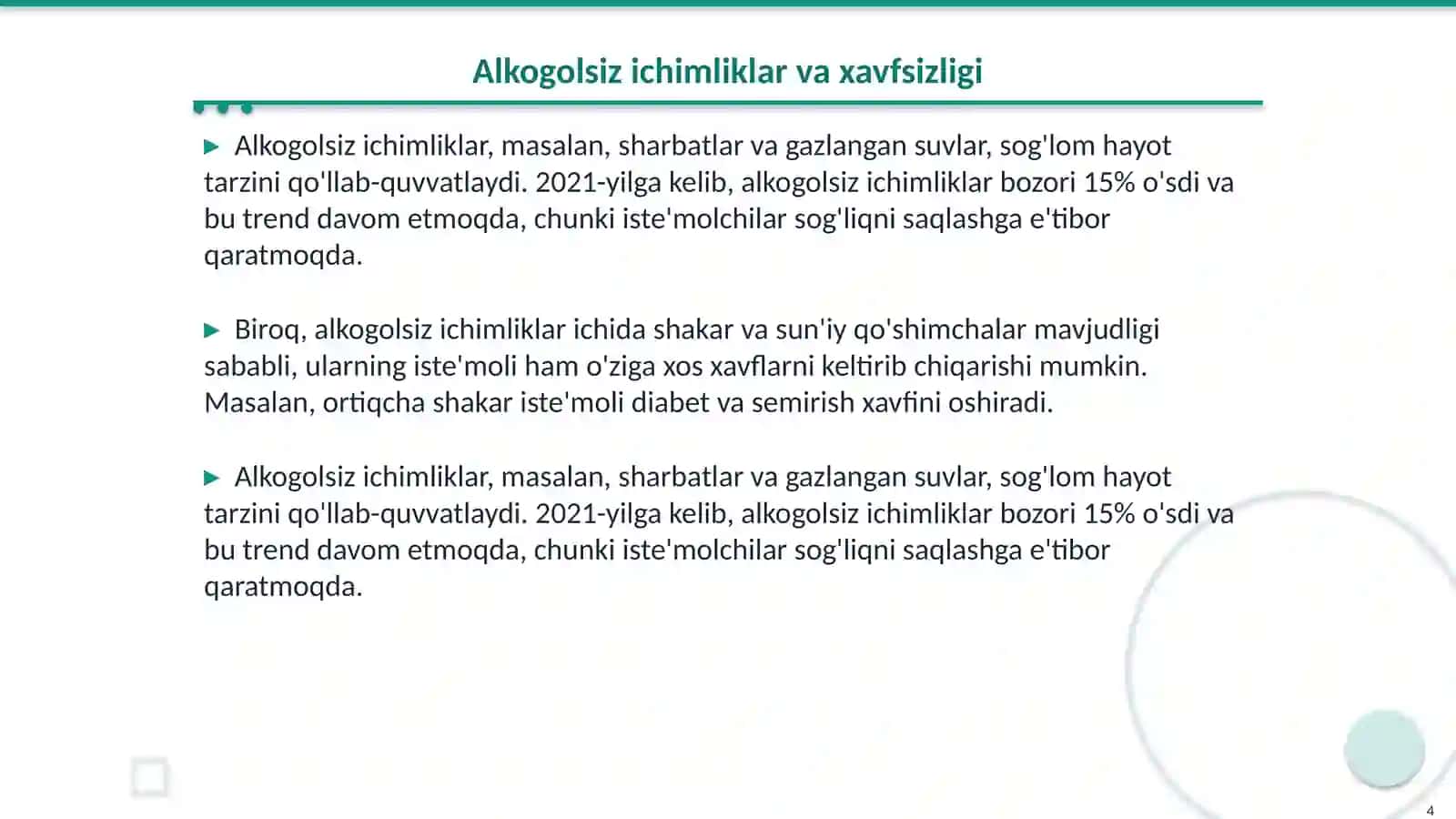 Alkogolli va Alkogolsiz ichimliklarga tegishli tibbiy toksikologik koʻrsatkichlarini aniqlash 4