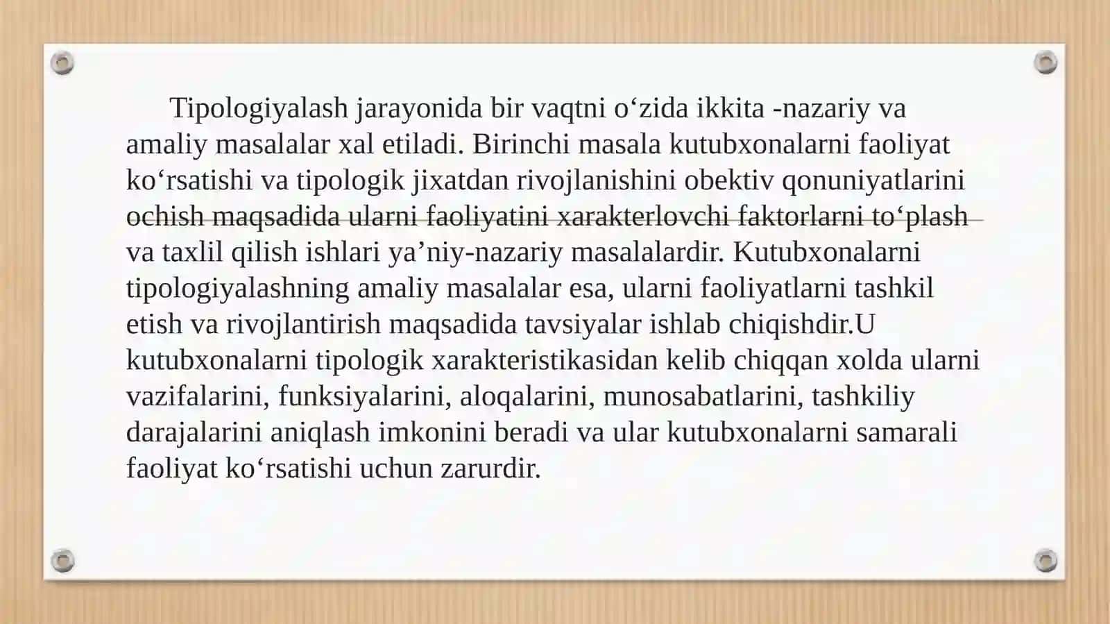 Axborot kutubxona tizimi hamda axborot kutubxona muassasalarining turlari bilan tanishtirish. 4
