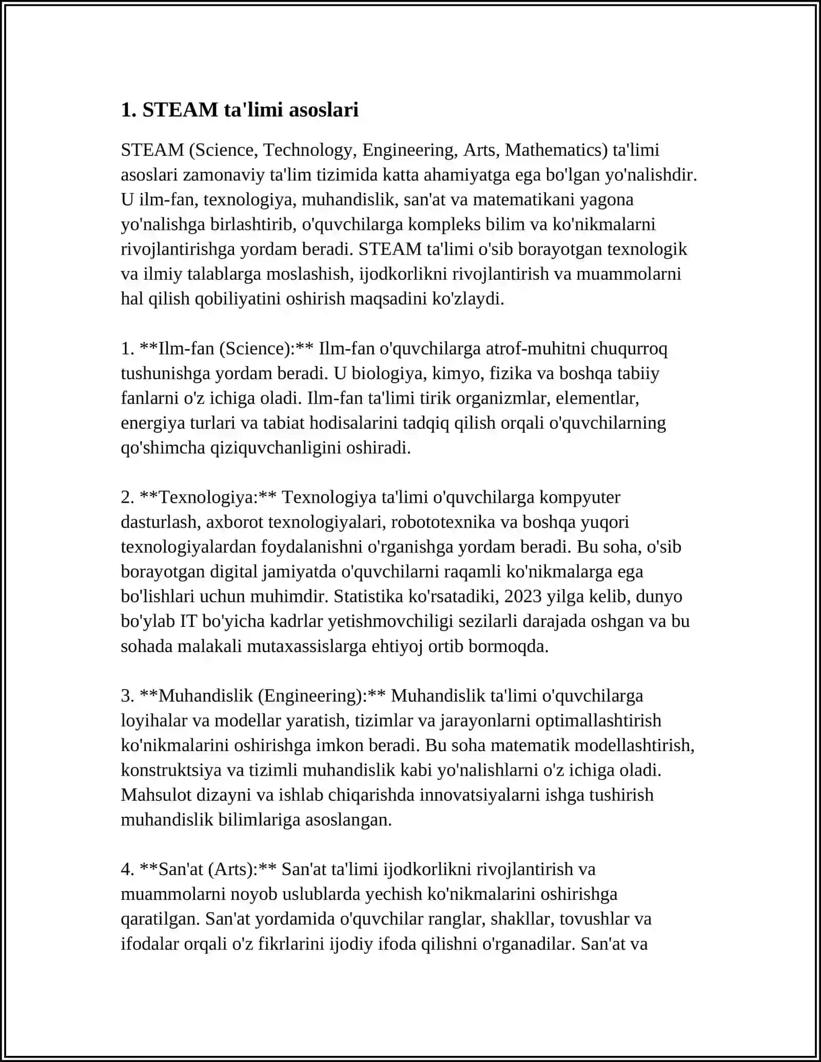 STEAM TAʼLIM TEXNALOGIYASI TALABLARI ASOSIDA ILMIY-TEXNIK MUOMMOLARINI HAL QILISHGA QARATILGAN USLUBIY MATERIALLAR 4