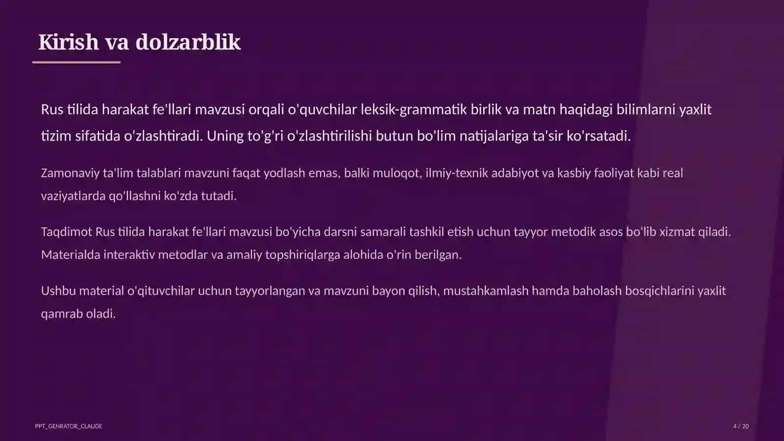 Rus tilida harakat fe'llari (6-sinf) 4
