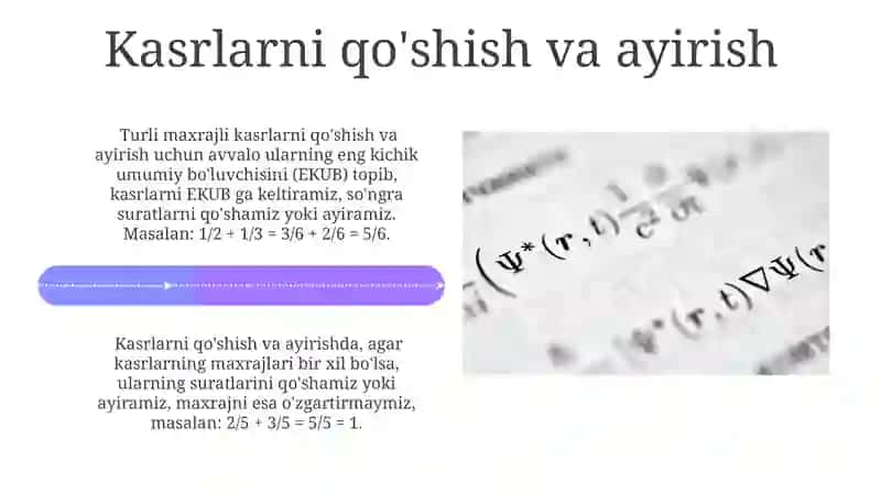 Boshlang’ich sinflarda matematika o’qitishda kasr tushunchasi elementlarini o’rgatish metodikasi 4