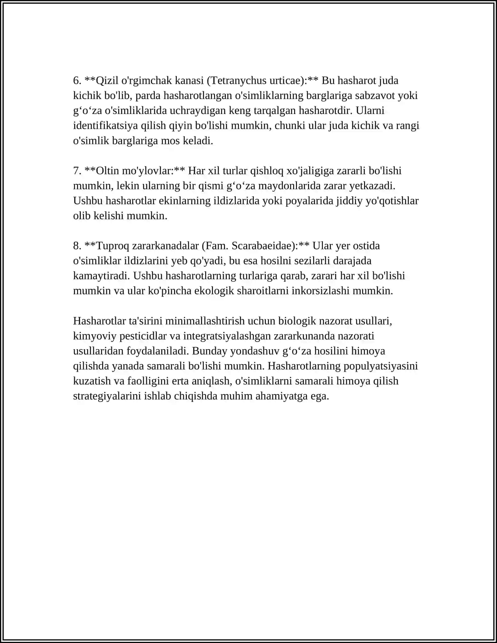 G'O'ZAGA ZARAR YETKAZUVCHI HASHORATLAR MAVZUGA OID ADABIYOTLAR ASOSIDA REFERAT YOZISH. KITOB VA MAQOLAGA ANNOTATSIYA YOZISH 4