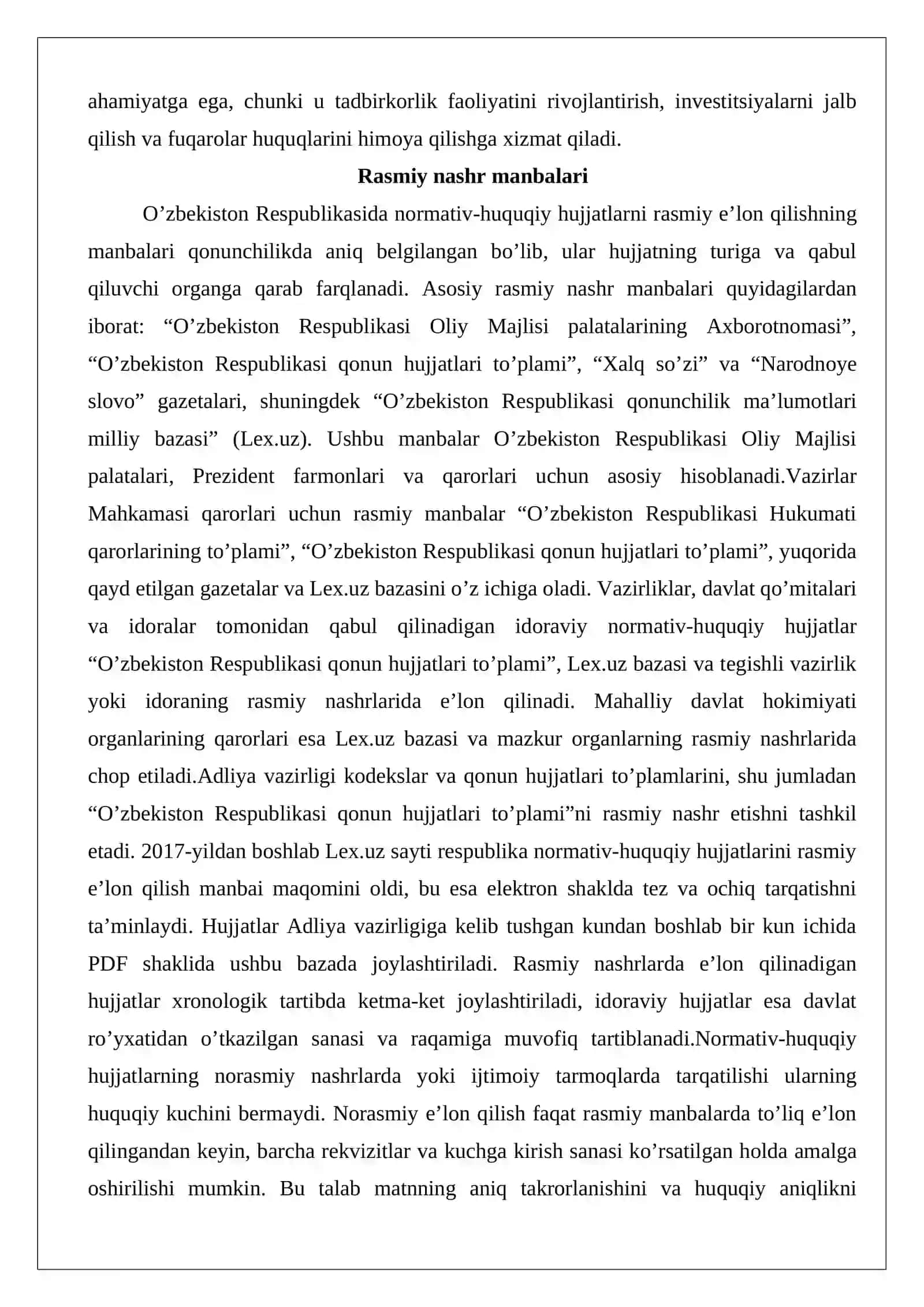 Normativ-huquqiy hujjatlarning e’lon qilinishi, kuchga kirishi va amal qilishi 4