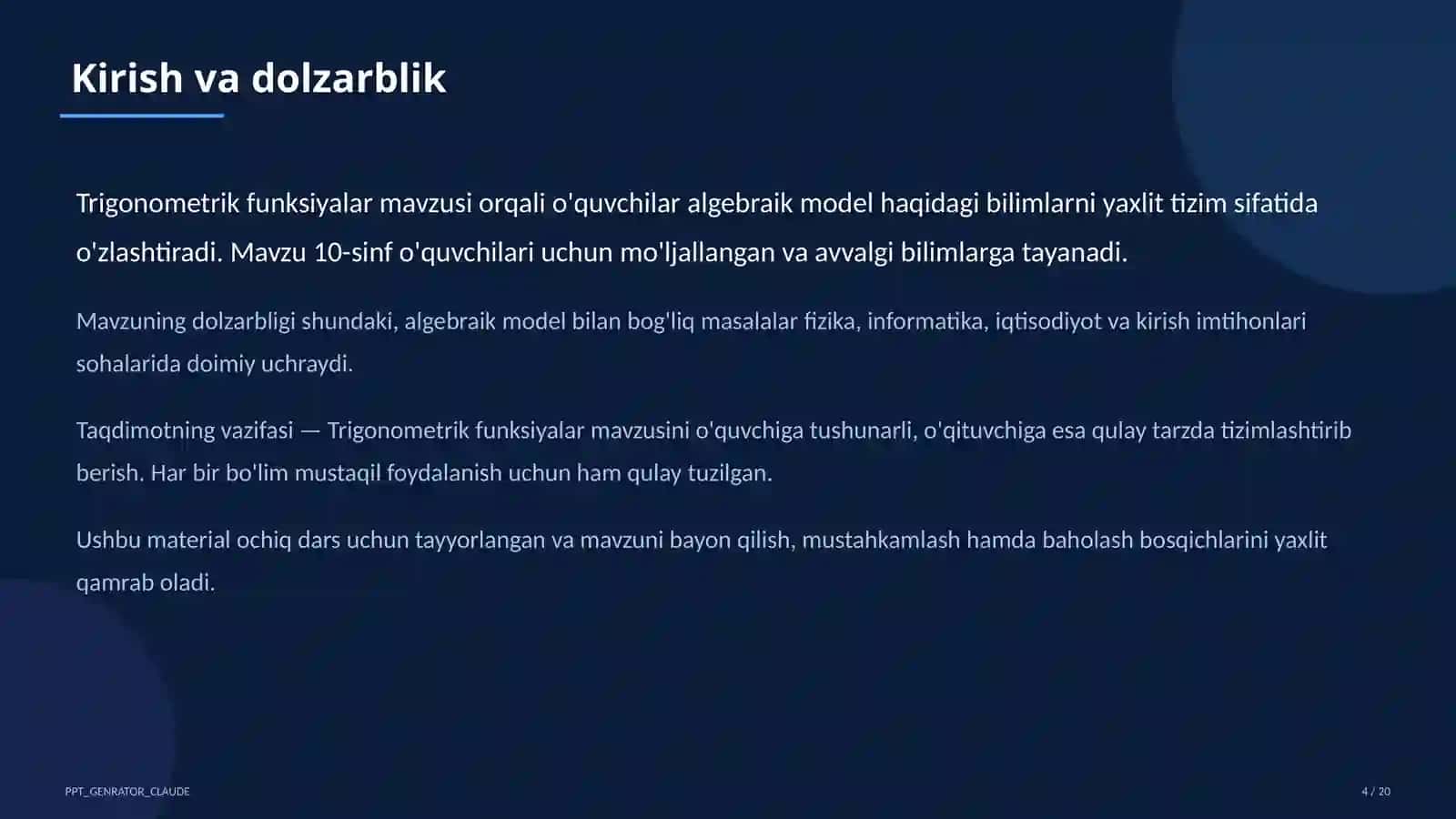 Trigonometrik funksiyalar (10-sinf) 4