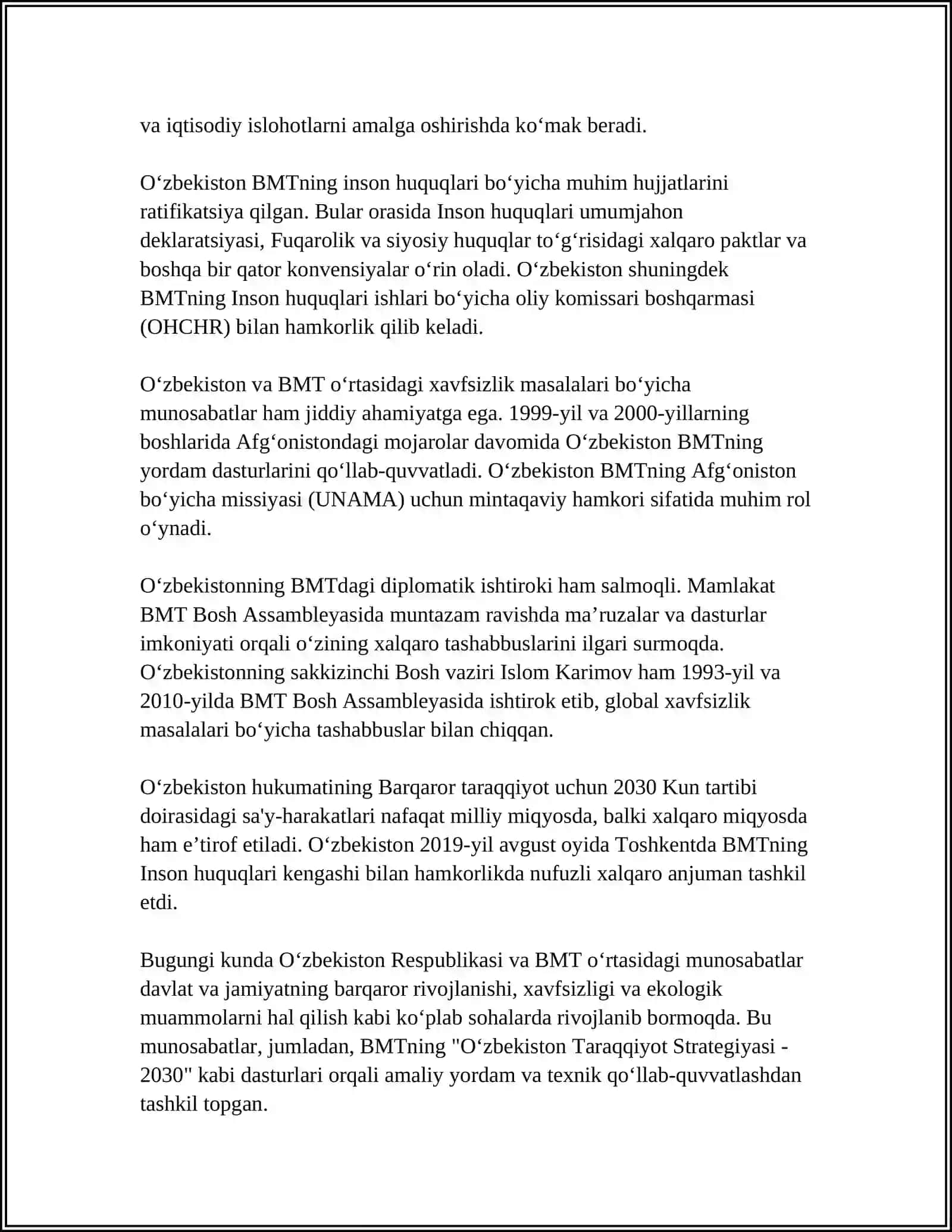 ÕZBEKISTONI XALQARO TASHKILOTLAR BILAN ALOQALARI 4