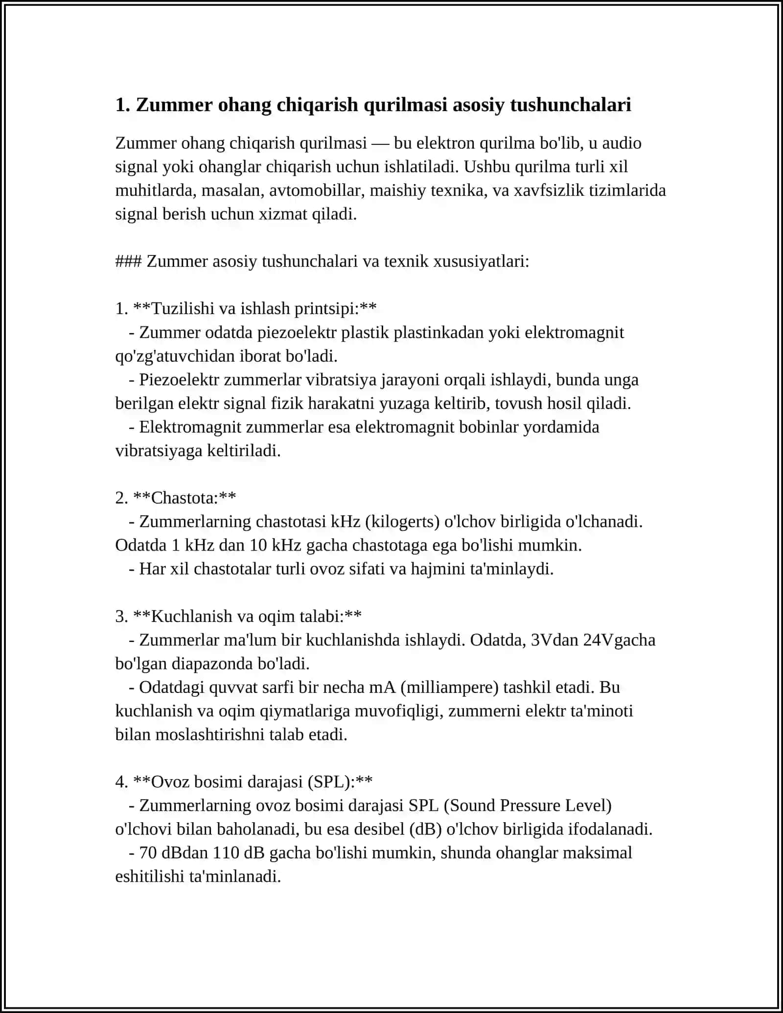 ZUMMER OHANG CHIQARISH QURILMASI ISHLASH PRINSIPI, TARIXI, SXEMASI 5E MODELIDA 45 DAQIQALIK DARS ISHLANMASI 4